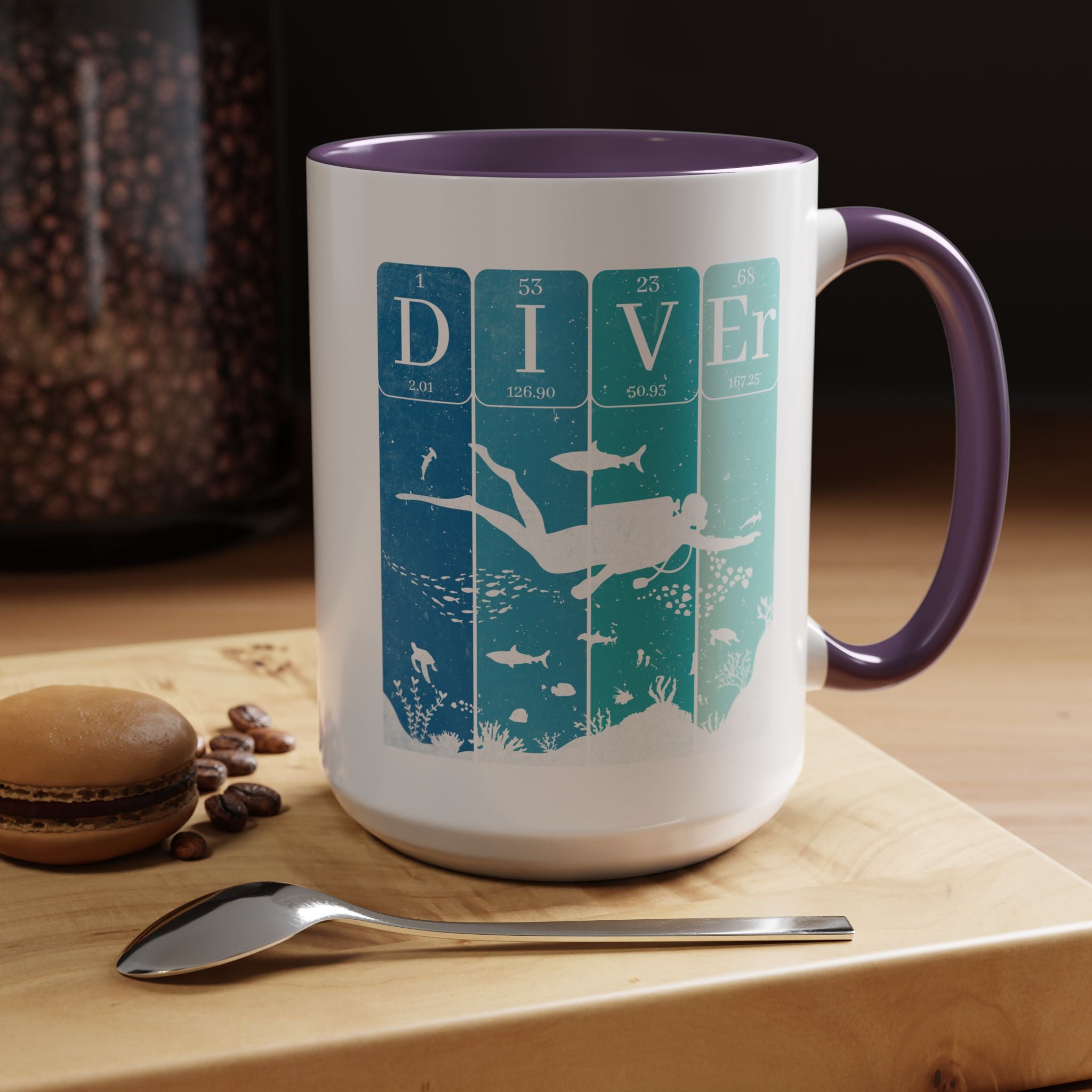 Funny Coffee Mug, Personalized Mug, Periodic Table Diver Accent Cup (11, 15oz), Gift Under 20, White Elephant