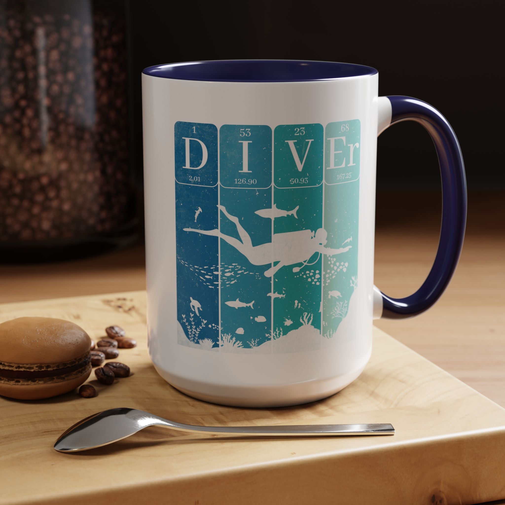 Funny Coffee Mug, Personalized Mug, Periodic Table Diver Accent Cup (11, 15oz), Gift Under 20, White Elephant