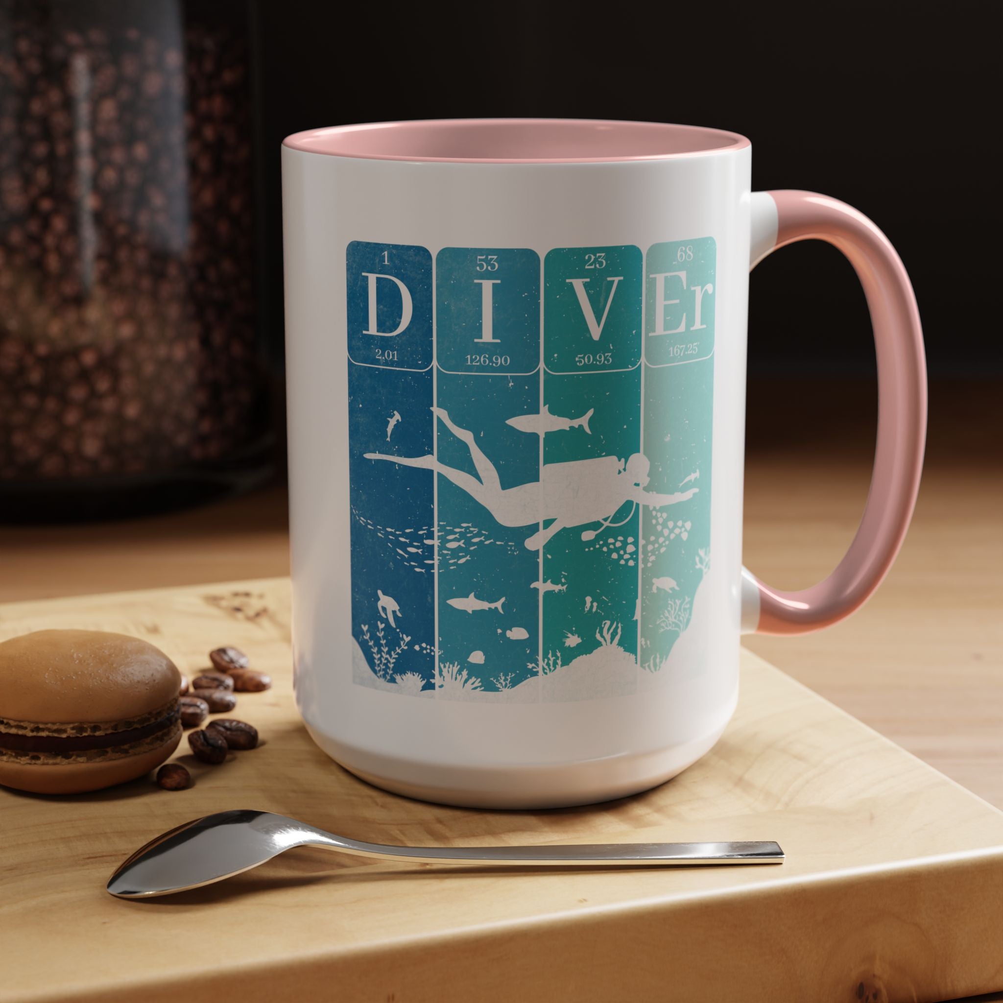 Funny Coffee Mug, Personalized Mug, Periodic Table Diver Accent Cup (11, 15oz), Gift Under 20, White Elephant
