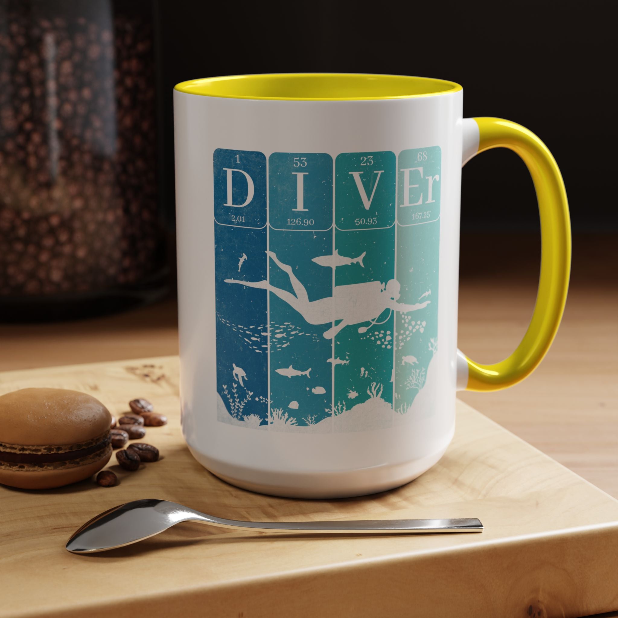 Funny Coffee Mug, Personalized Mug, Periodic Table Diver Accent Cup (11, 15oz), Gift Under 20, White Elephant