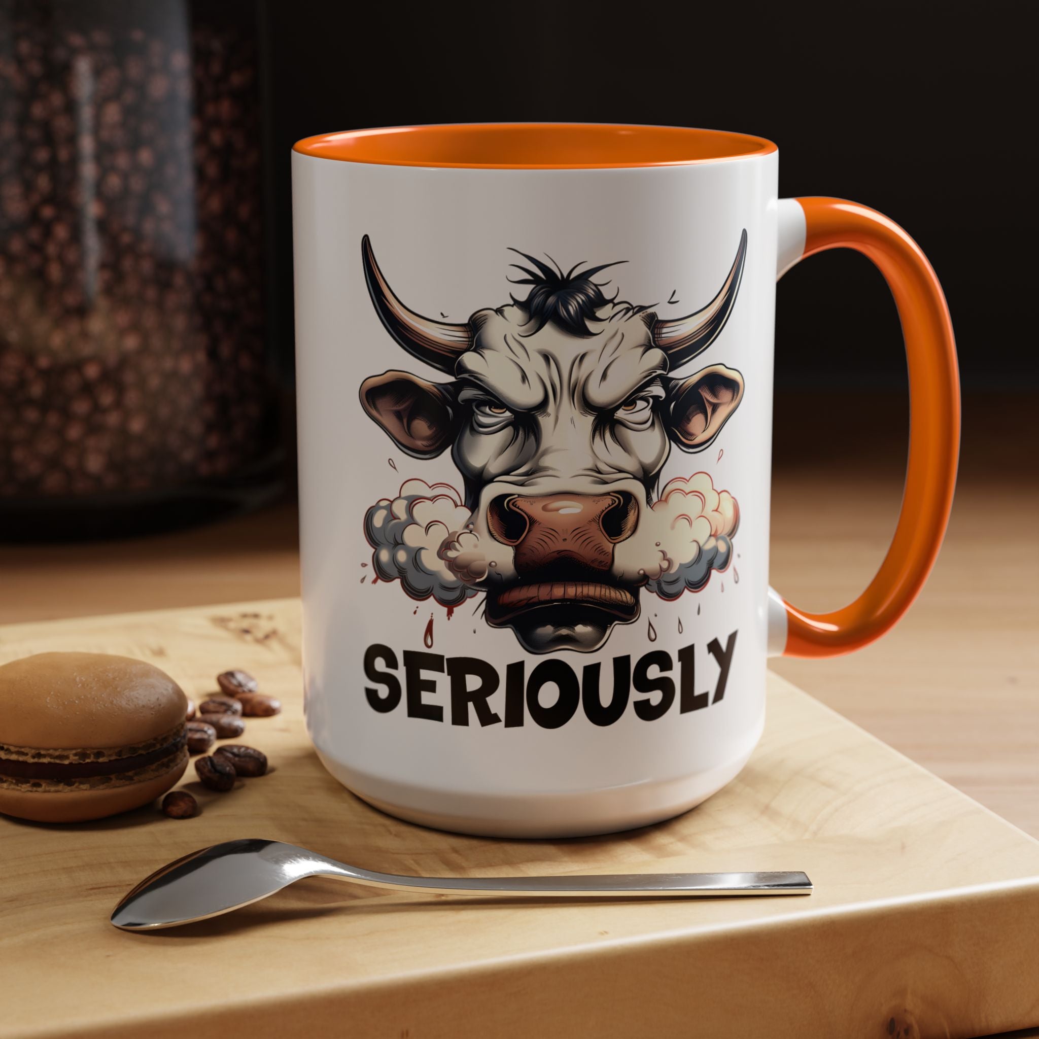 Funny Coffee Mug, Personalized Mug, Raging Bull Seriously Cup (11, 15oz), Gift Under 20, White Elephant