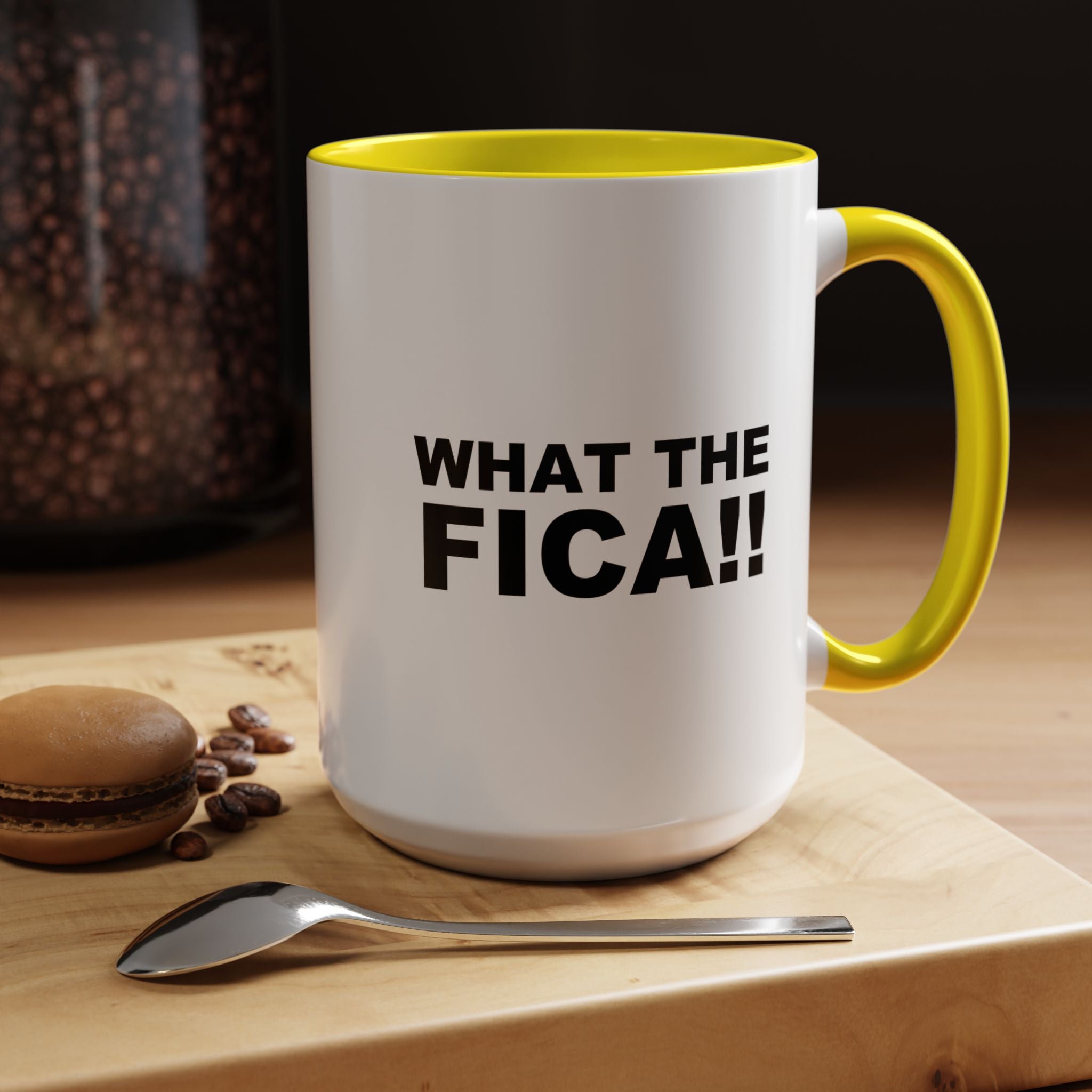 Funny Coffee Mug, Personalized Mug, What The FICA, CPA, Tax Preparer, Entrepreneur Accent Cup (11/15oz), Gift Under 20, White Elephant