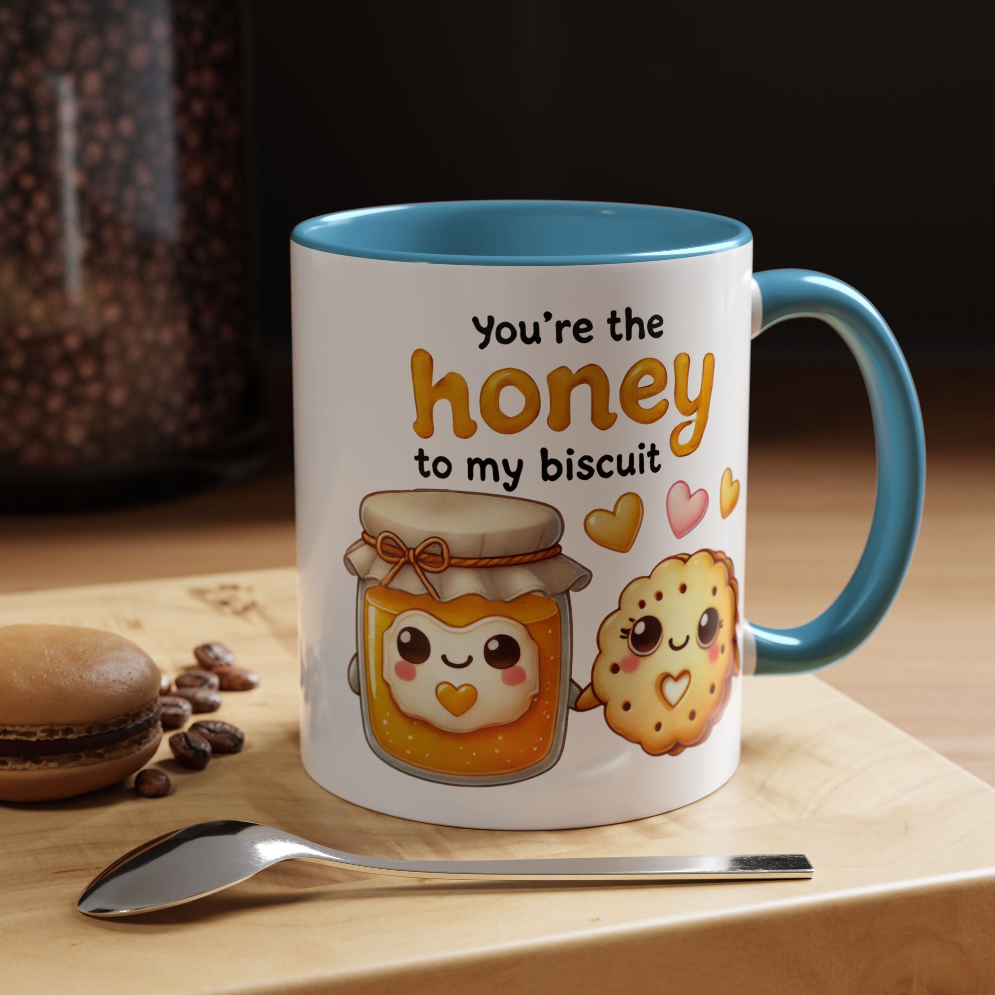 Funny Coffee Mug, Personalized Mug, You Are The Honey To My Biscuit  Accent Cup 11/15oz Anniversary Wedding Valentines Romantic Gift Him her