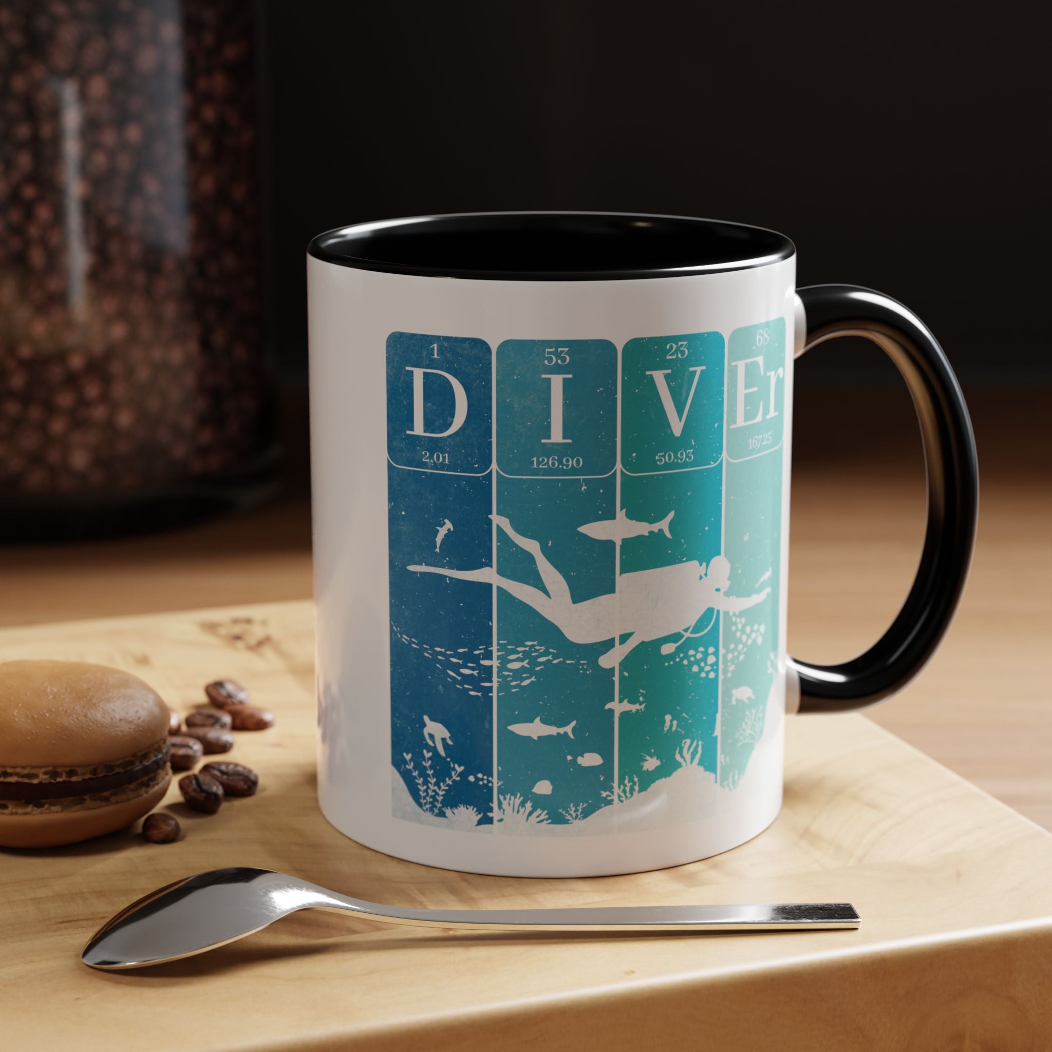 Funny Coffee Mug, Personalized Mug, Periodic Table Diver Accent Cup (11, 15oz), Gift Under 20, White Elephant