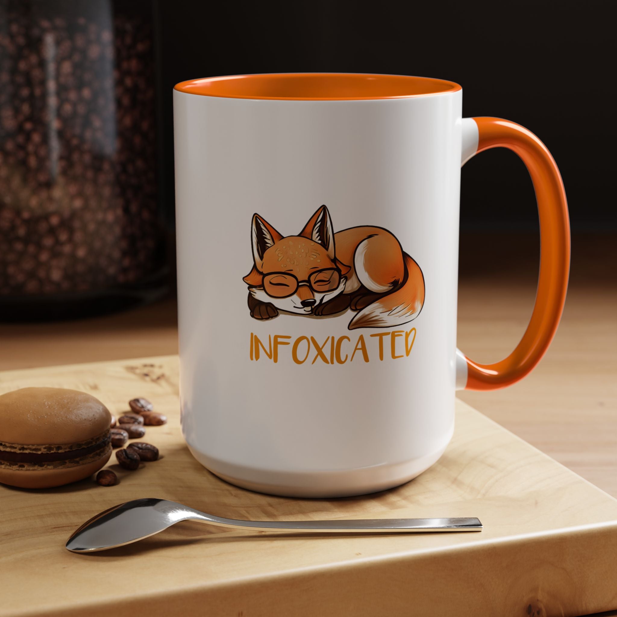 Funny Coffee Mug, Personalized Mug, Cute Fox Infoxicated Accent Cup (11, 15oz), Gift Under 20, White Elephant gift