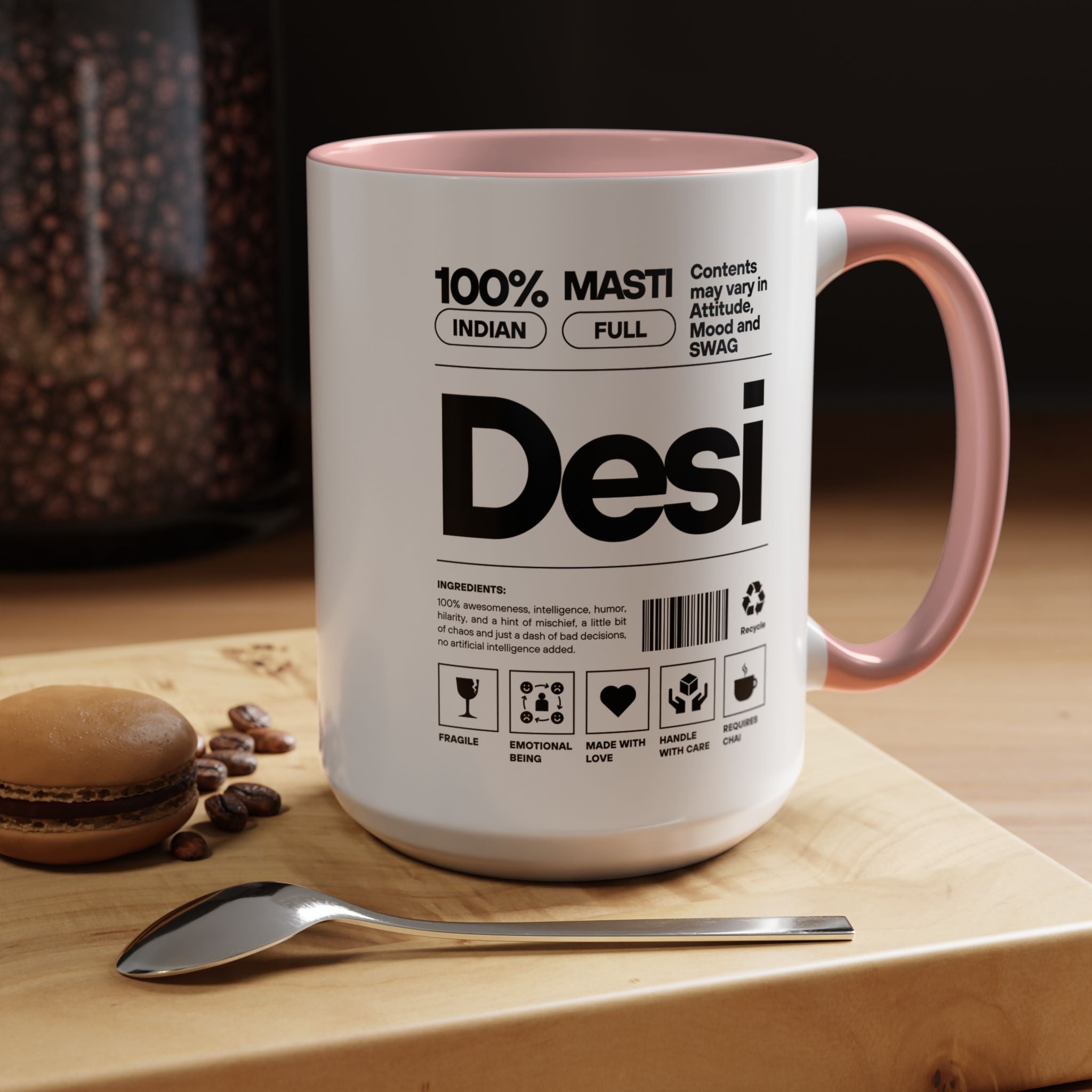 Funny Coffee Mug, Personalized Mug, Desi Roots Indian Accent Chai Cup (11/15oz), Gift Under 20, white elephant, brown humor