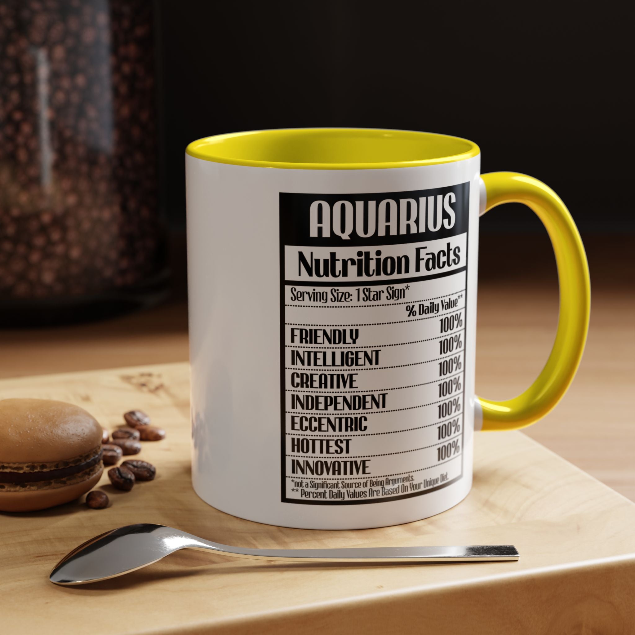 Funny Coffee Mug, Personalized Mug, Aquarius Nutrition Facts Accent Coffee Cup (11, 15oz), Gift Under 20, White Elephant Gift, Zodiac Cup