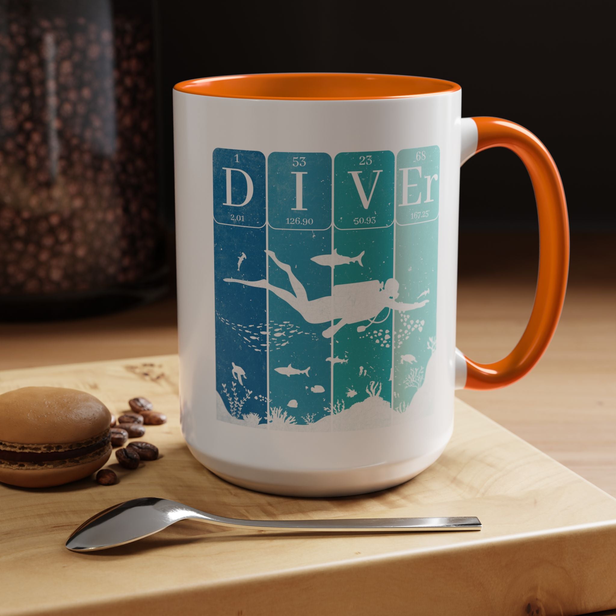 Funny Coffee Mug, Personalized Mug, Periodic Table Diver Accent Cup (11, 15oz), Gift Under 20, White Elephant