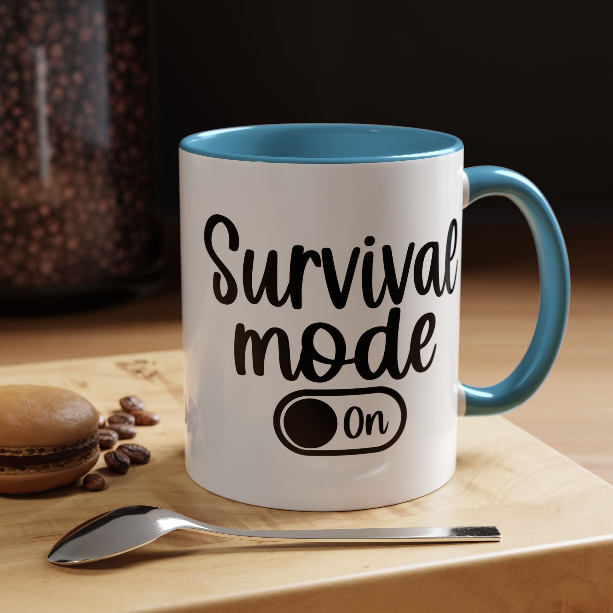 Funny Coffee Mug, Personalized Mug, Survival Mode On Accent Cup (11, 15oz), Gift Under 20, White Elephant