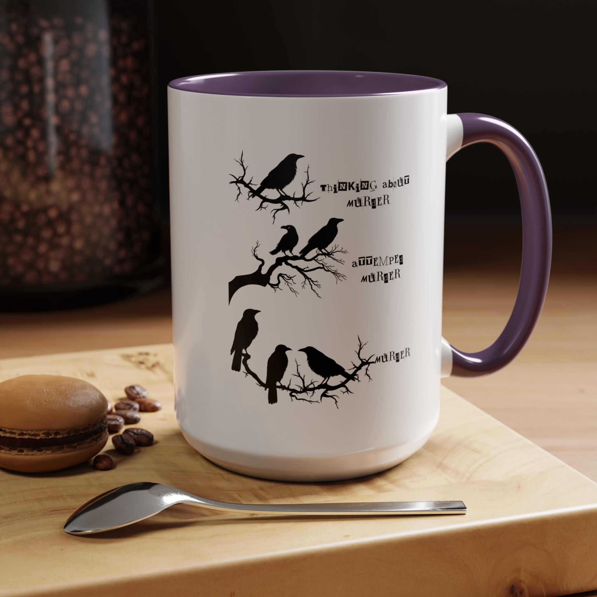 Funny Coffee Mug, Personalized Mug, Crow Murder Meme Funny Accent Cup (11, 15oz), Gift Under 20
