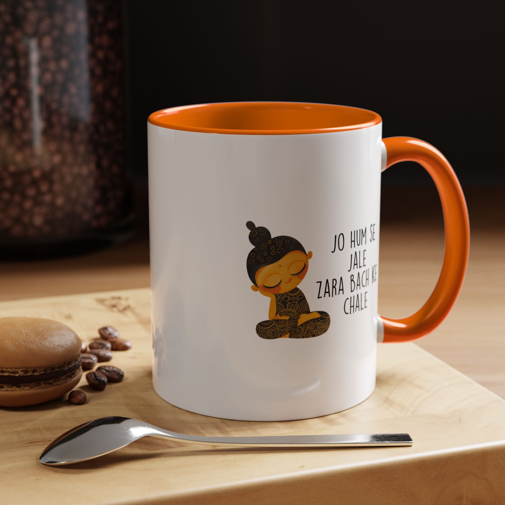 Funny Coffee Mug, Personalized Mug, Desi Roots Mug 'Jo Hum Se Jale Zara Bach Ke Chale' Accent Cup (11/15oz), Gift Under 20, White Elephant