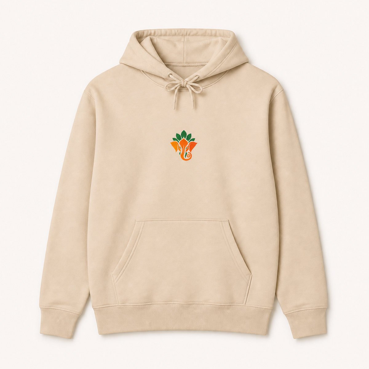 Ganesha lotus Indian elephant symbol graphic sand hoodie front product image