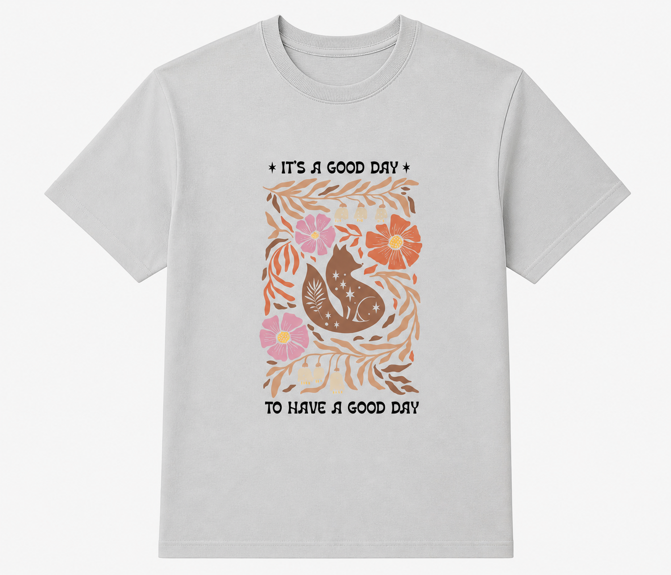 Good Day floral fox ice grey T-shirt front product image