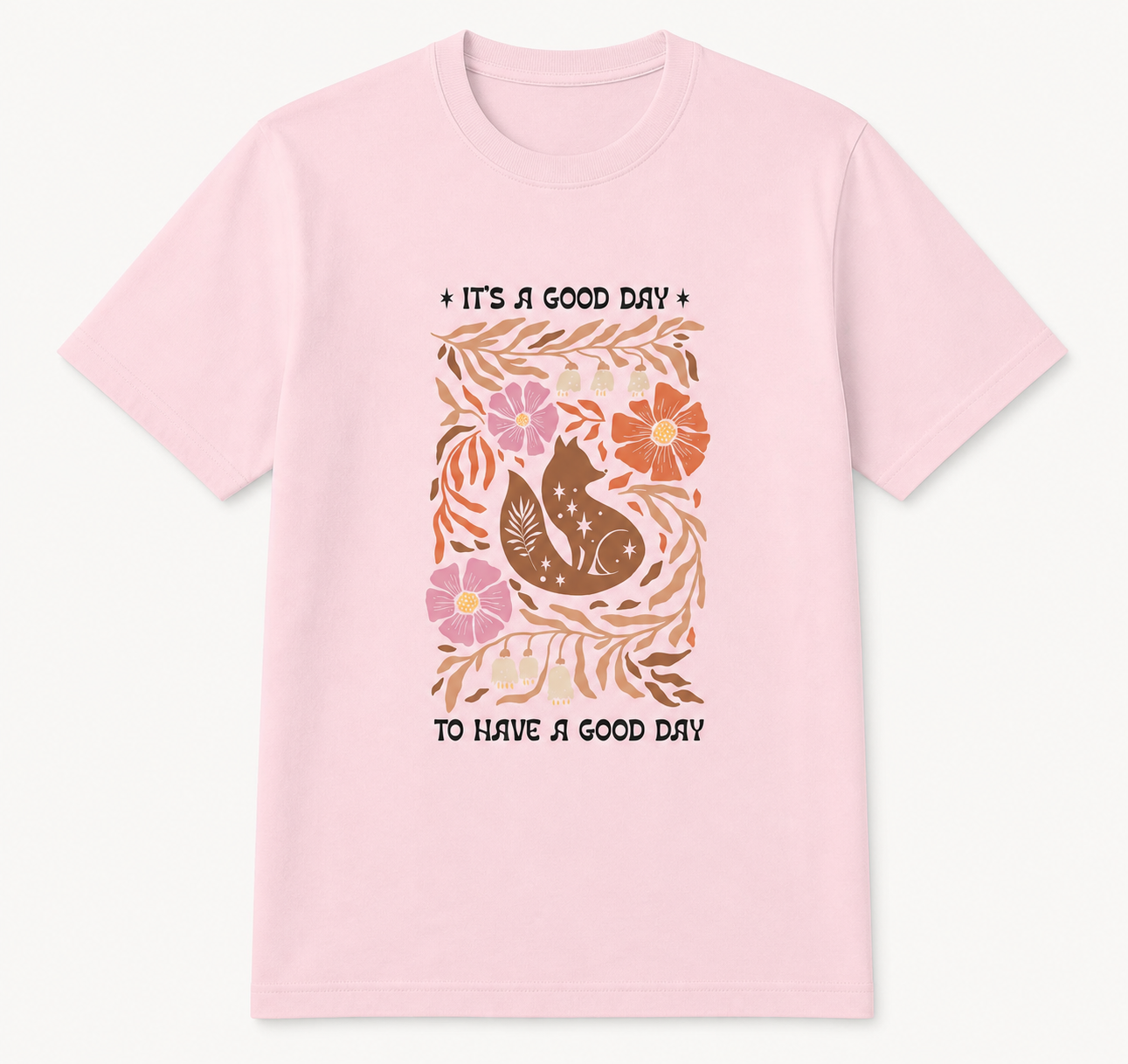 Good Day floral fox light pink T-shirt front product image