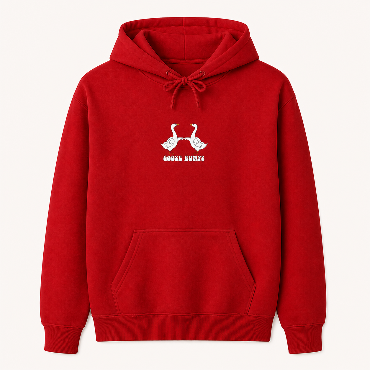 Goose Bumps cute goose couple graphic red hoodie front product image