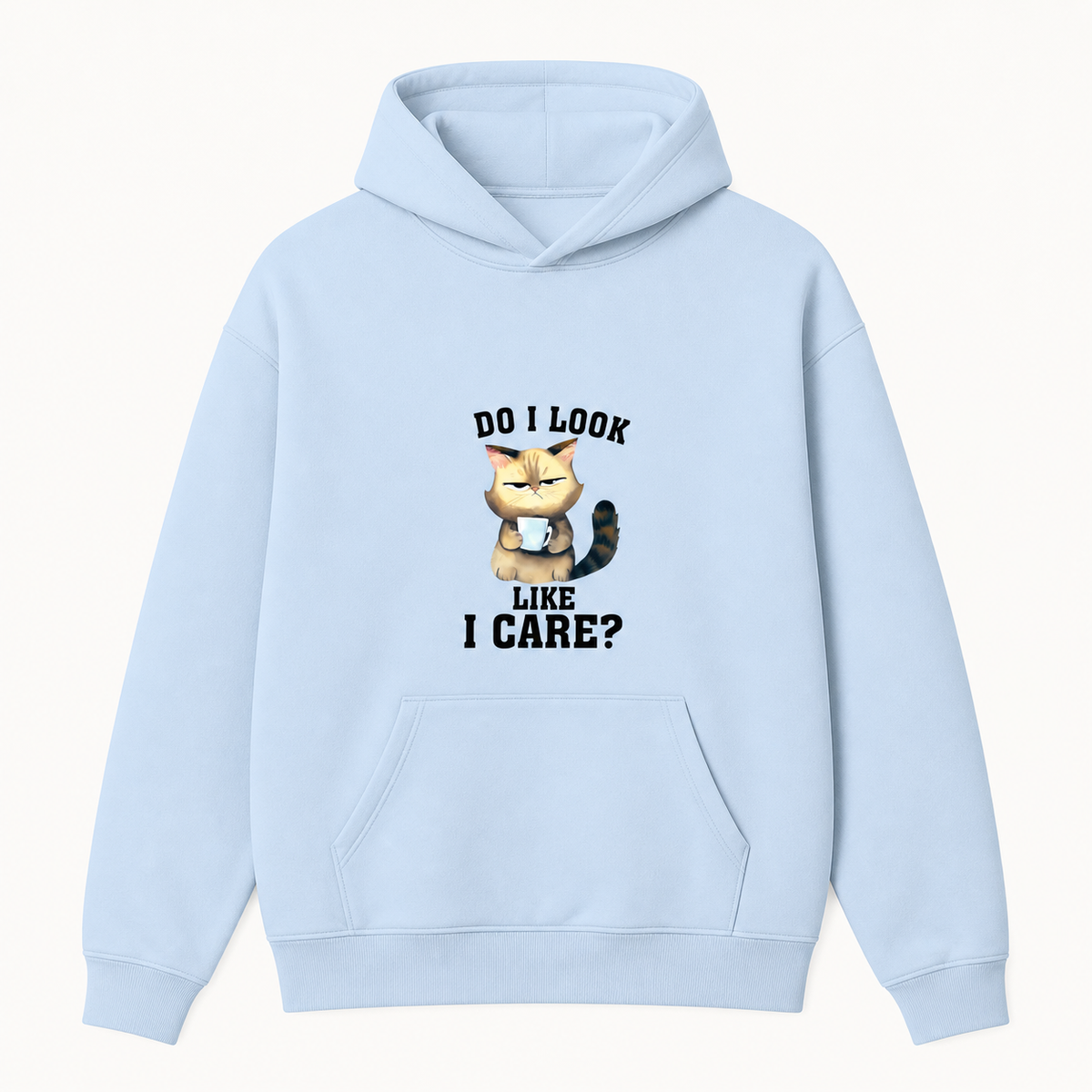 Do I Look Like I Care grumpy cat graphic light blue hoodie front product image