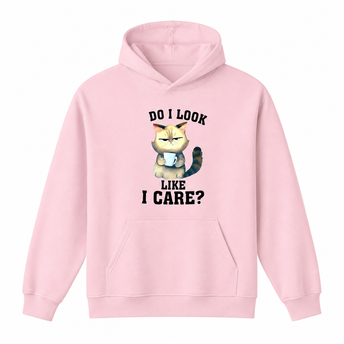 Do I Look Like I Care grumpy cat graphic light pink hoodie front product image
