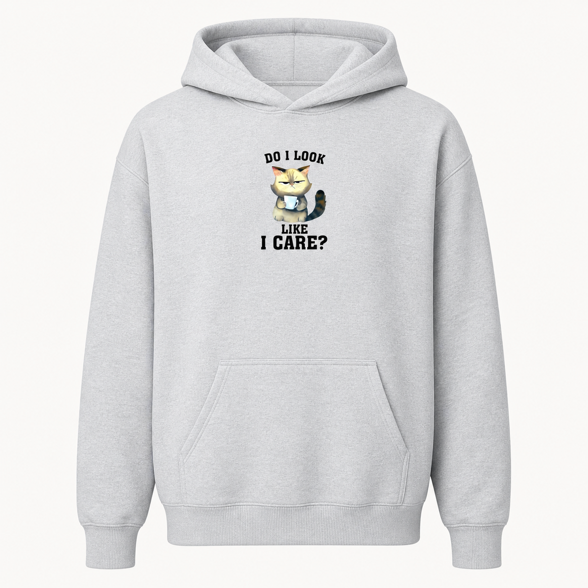 Do I Look Like I Care grumpy cat graphic sport grey hoodie front product image