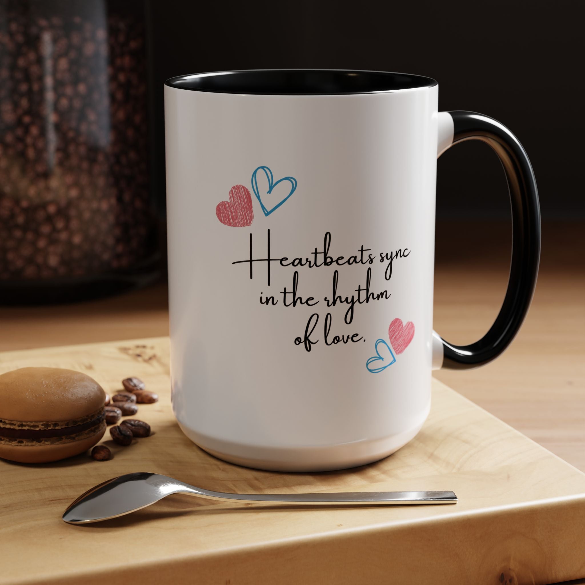 Heartbeats Sync In The Rhythm Of Love Personalized Romantic Love Quote Mug Accent Cup 11/15oz, Anniversary Valentines , V-Day, Couples Gif