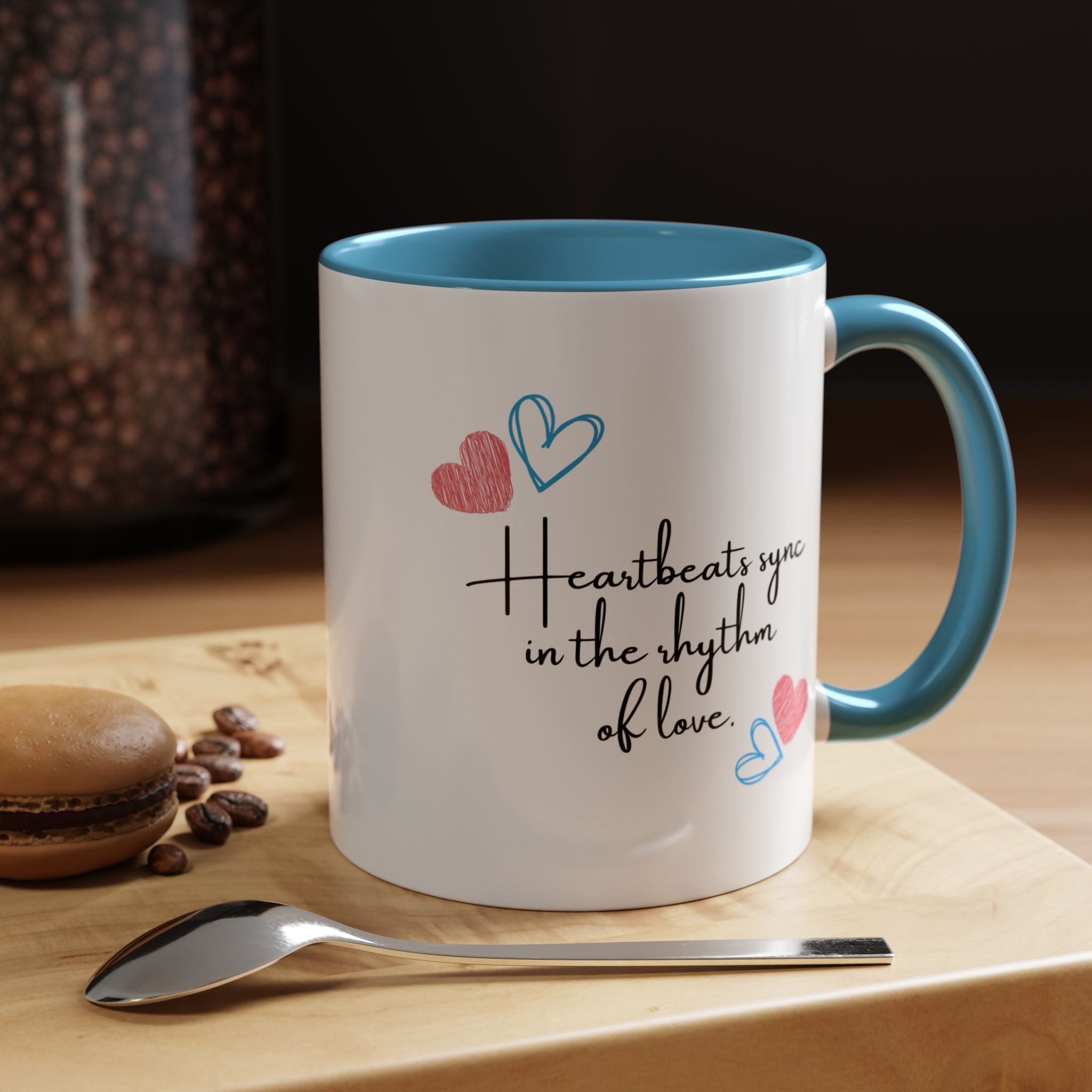 Heartbeats Sync In The Rhythm Of Love Personalized Romantic Love Quote Mug Accent Cup 11/15oz, Anniversary Valentines , V-Day, Couples Gif