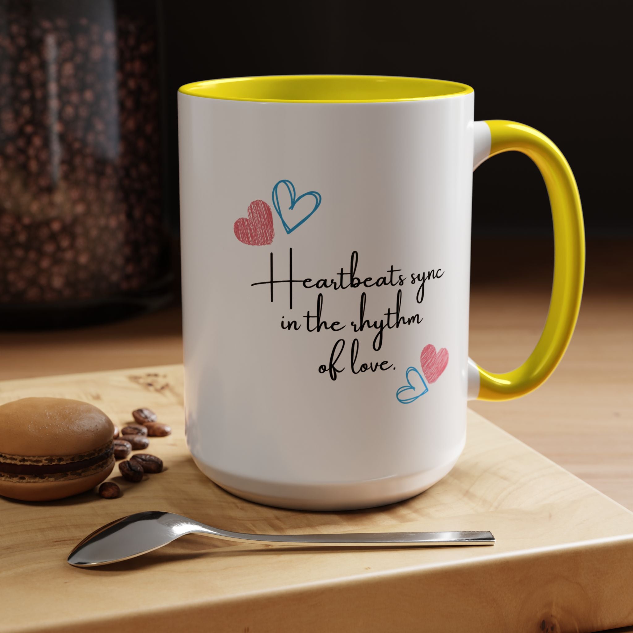 Heartbeats Sync In The Rhythm Of Love Personalized Romantic Love Quote Mug Accent Cup 11/15oz, Anniversary Valentines , V-Day, Couples Gif
