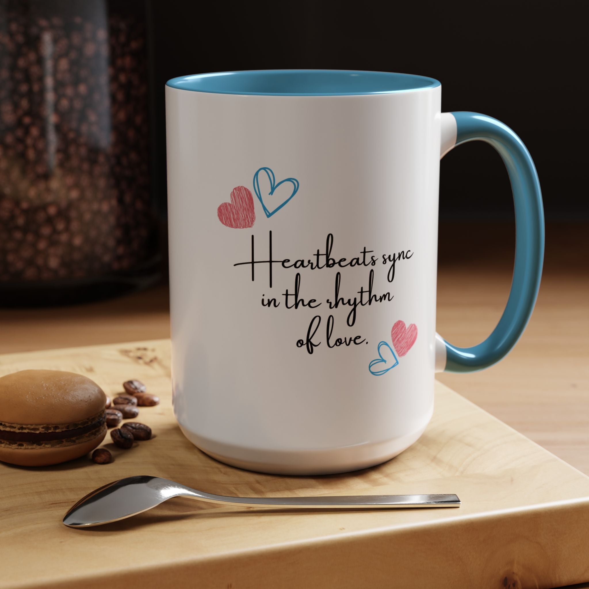 Heartbeats Sync In The Rhythm Of Love Personalized Romantic Love Quote Mug Accent Cup 11/15oz, Anniversary Valentines , V-Day, Couples Gif