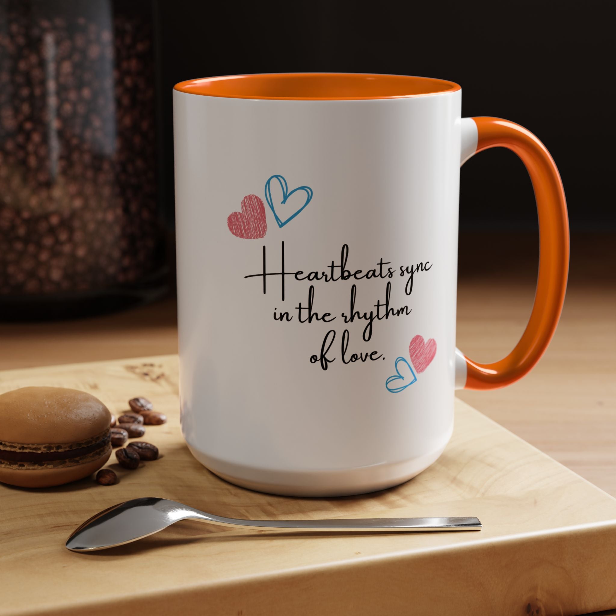 Heartbeats Sync In The Rhythm Of Love Personalized Romantic Love Quote Mug Accent Cup 11/15oz, Anniversary Valentines , V-Day, Couples Gif