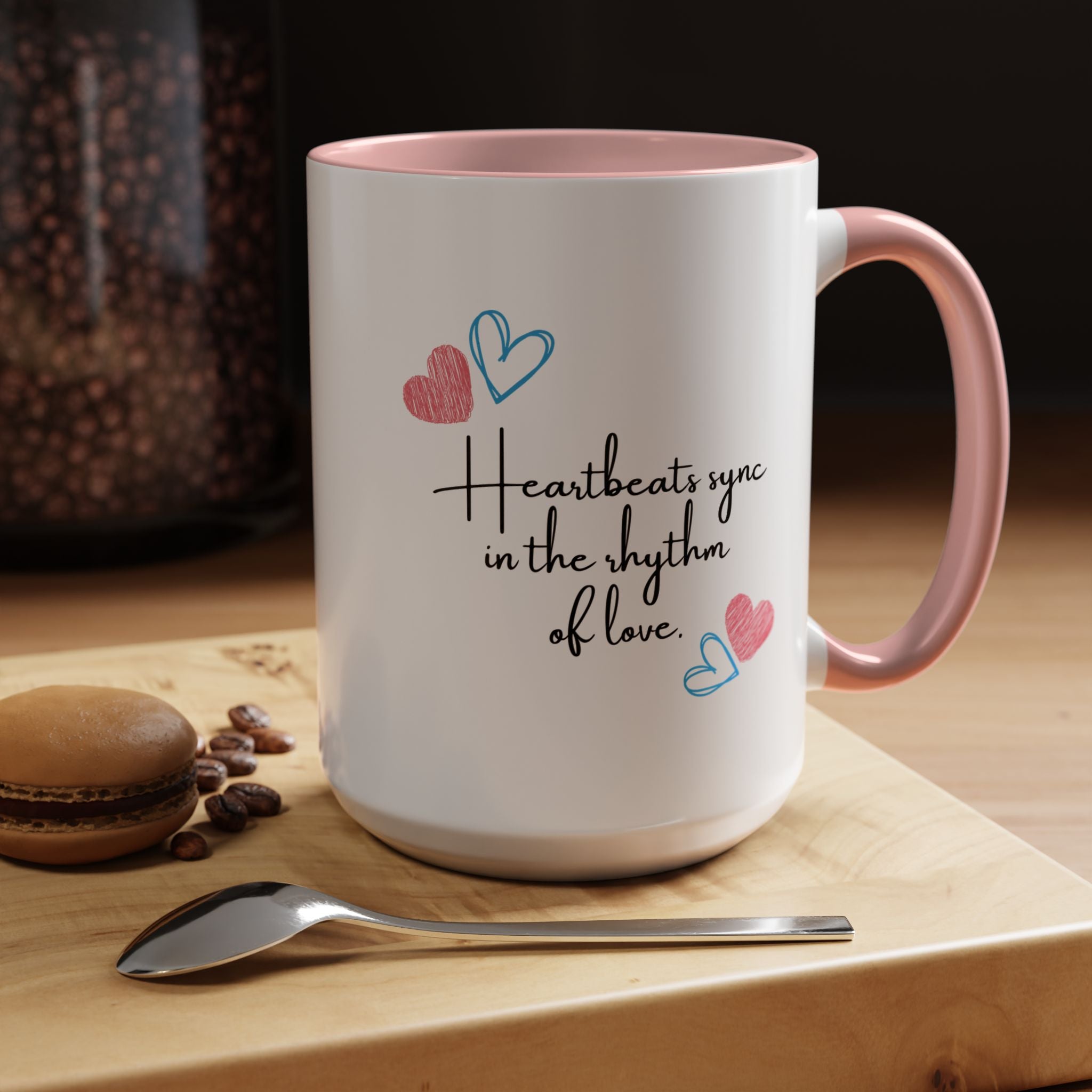 Heartbeats Sync In The Rhythm Of Love Personalized Romantic Love Quote Mug Accent Cup 11/15oz, Anniversary Valentines , V-Day, Couples Gif