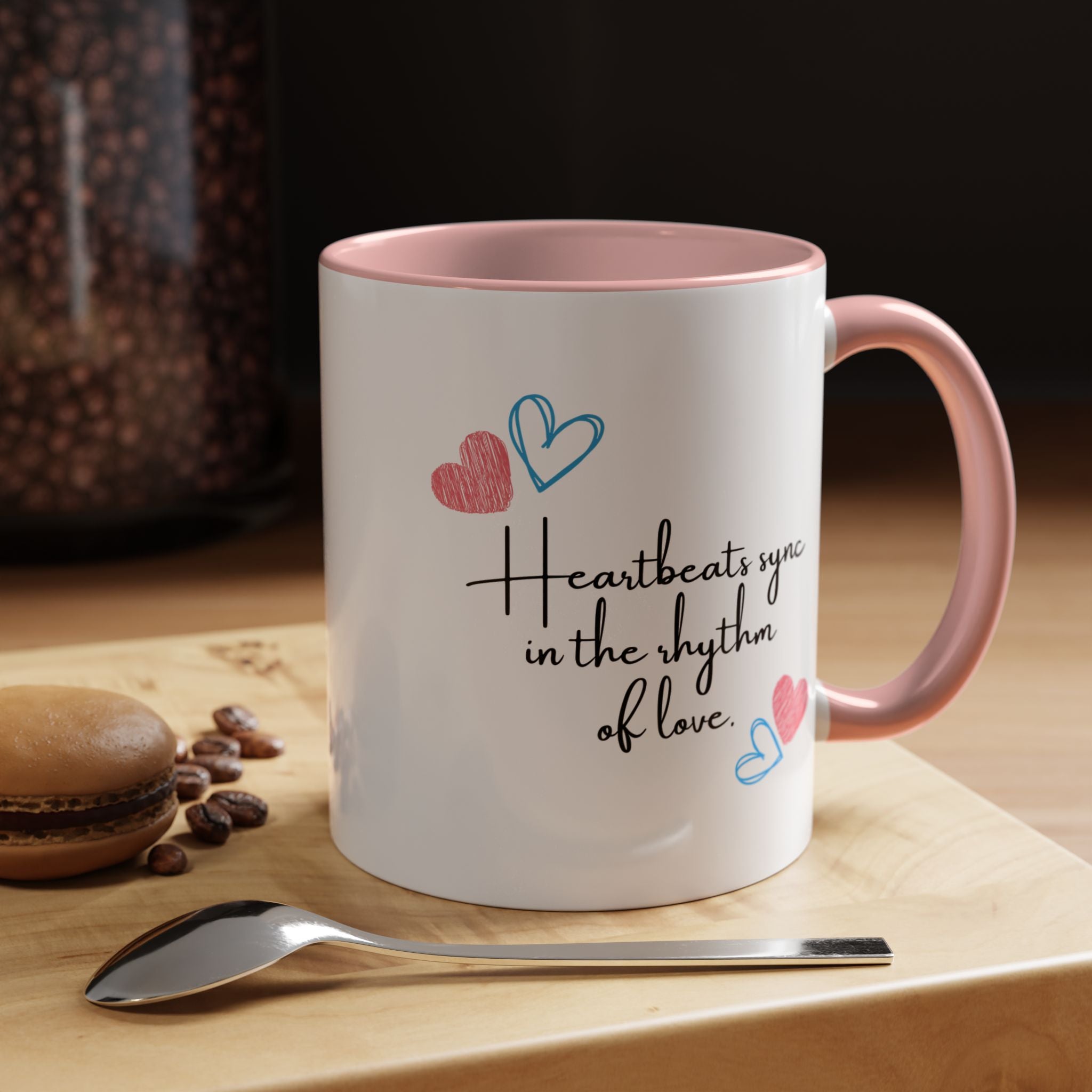 Heartbeats Sync In The Rhythm Of Love Personalized Romantic Love Quote Mug Accent Cup 11/15oz, Anniversary Valentines , V-Day, Couples Gif