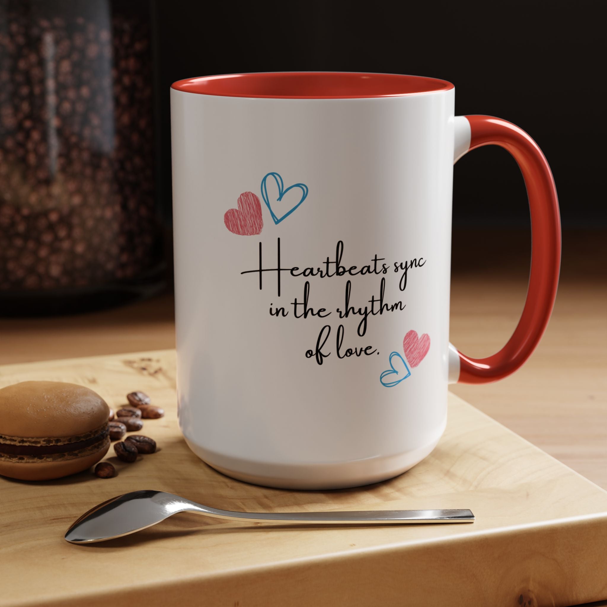 Heartbeats Sync In The Rhythm Of Love Personalized Romantic Love Quote Mug Accent Cup 11/15oz, Anniversary Valentines , V-Day, Couples Gif