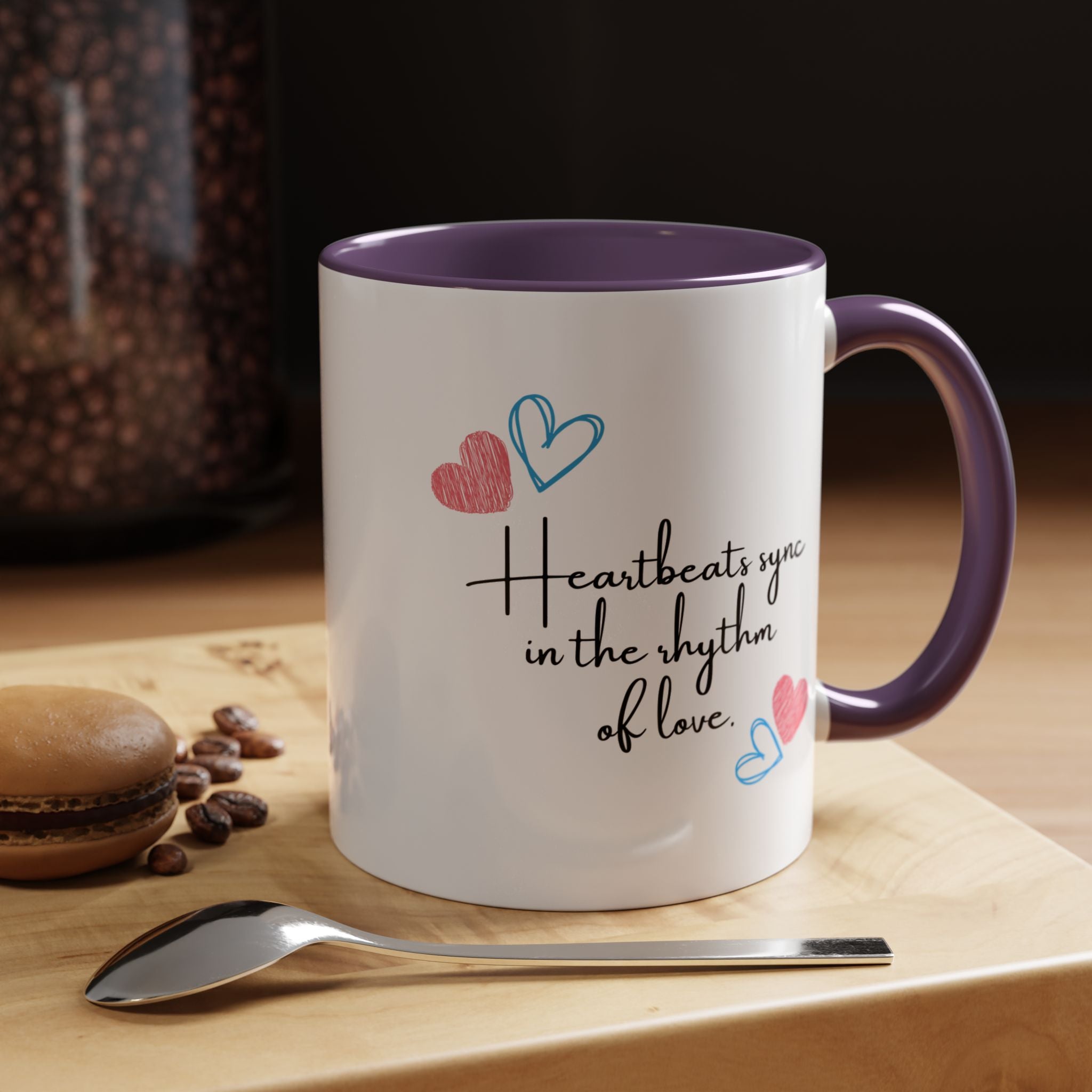 Heartbeats Sync In The Rhythm Of Love Personalized Romantic Love Quote Mug Accent Cup 11/15oz, Anniversary Valentines , V-Day, Couples Gif