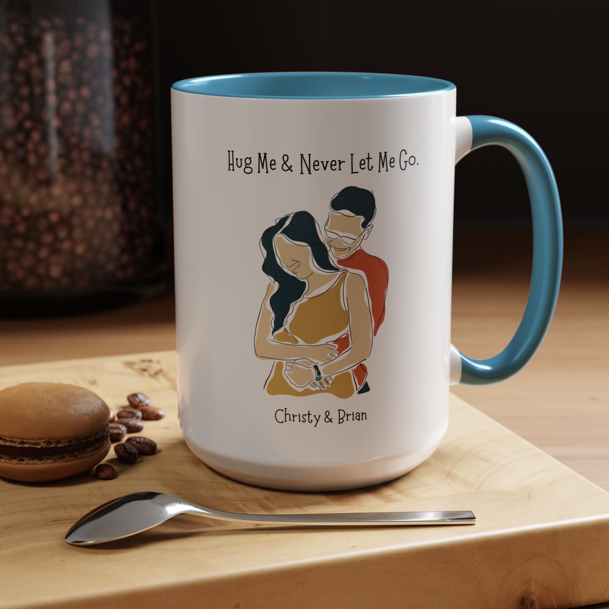 Hug Me And Never Let Me Go Personalized Romantic Mug,  Accent Cup 11/15oz, Anniversary Valentines, V-Day Mug, Couples Gift Andy Byron Pose