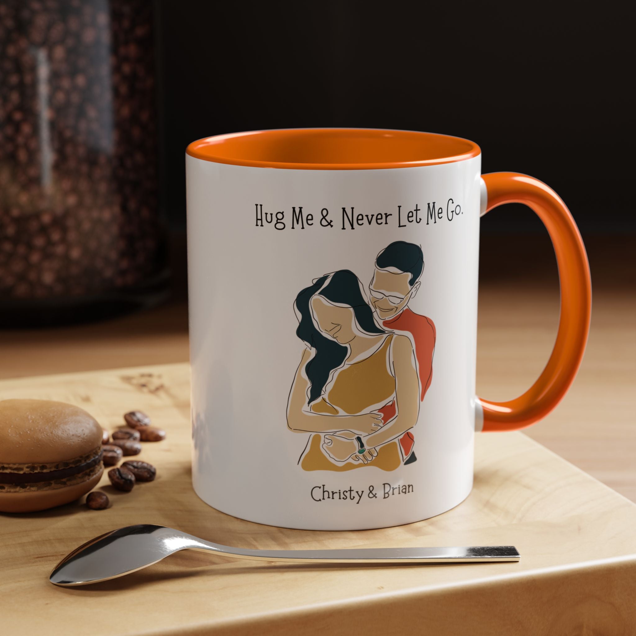 Hug Me And Never Let Me Go Personalized Romantic Mug,  Accent Cup 11/15oz, Anniversary Valentines, V-Day Mug, Couples Gift Andy Byron Pose