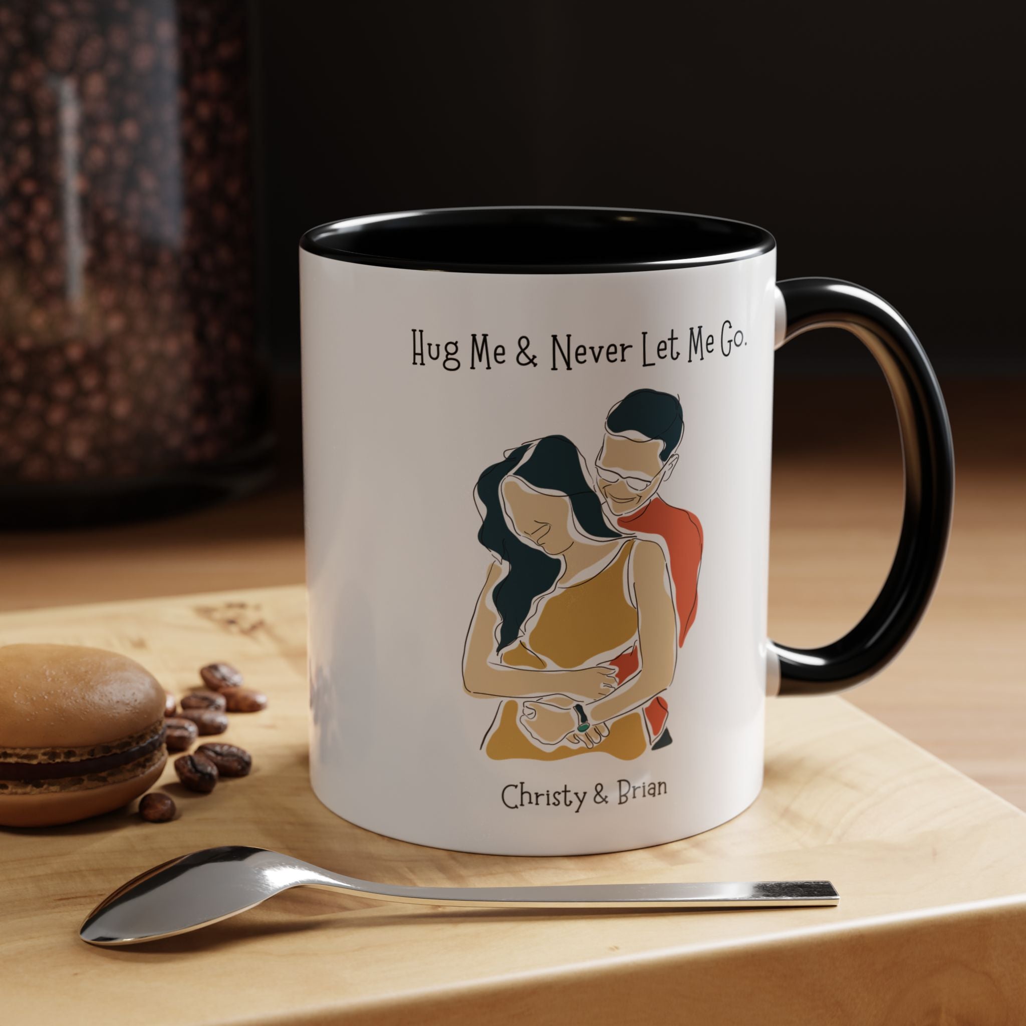 Hug Me And Never Let Me Go Personalized Romantic Mug,  Accent Cup 11/15oz, Anniversary Valentines, V-Day Mug, Couples Gift Andy Byron Pose