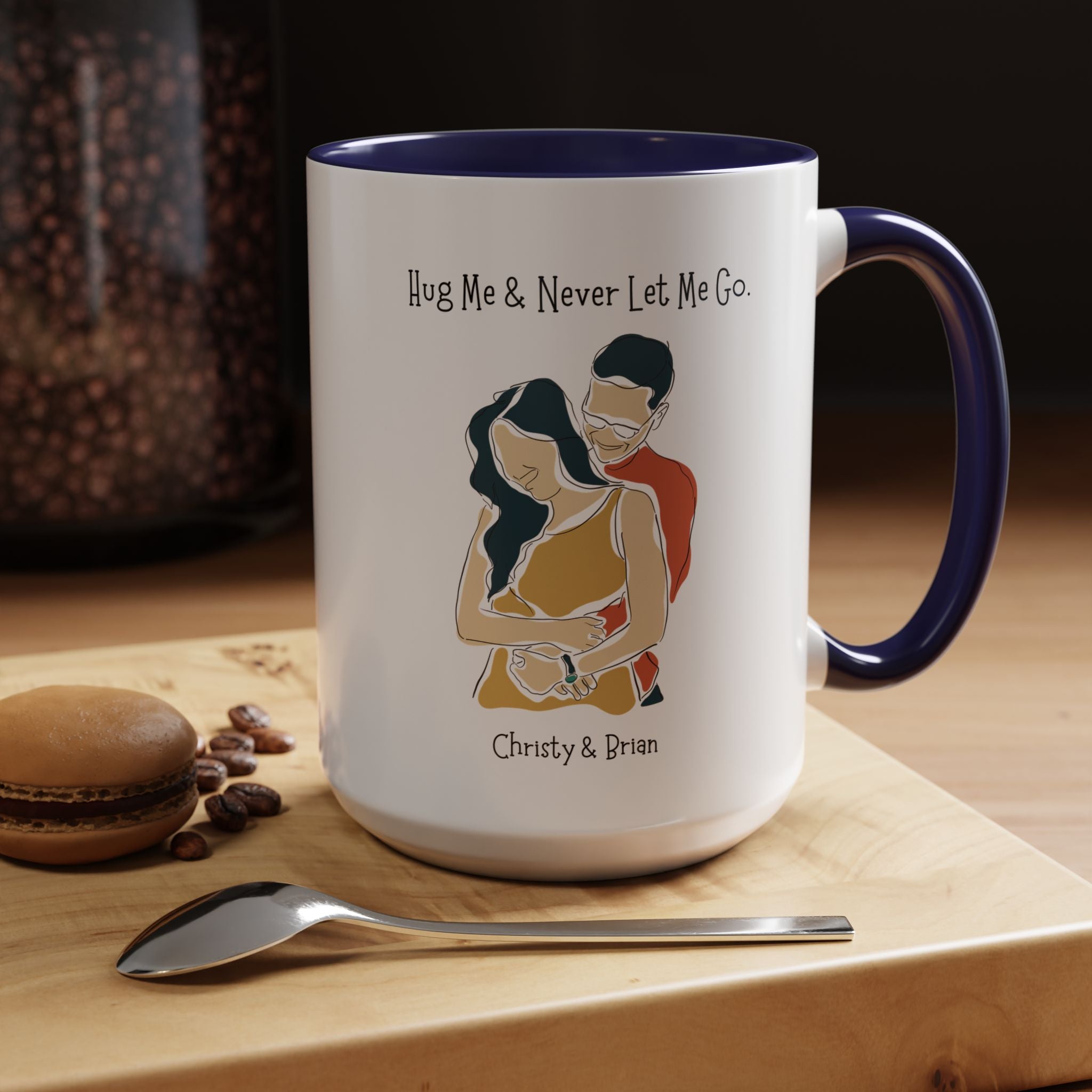 Hug Me And Never Let Me Go Personalized Romantic Mug,  Accent Cup 11/15oz, Anniversary Valentines, V-Day Mug, Couples Gift Andy Byron Pose