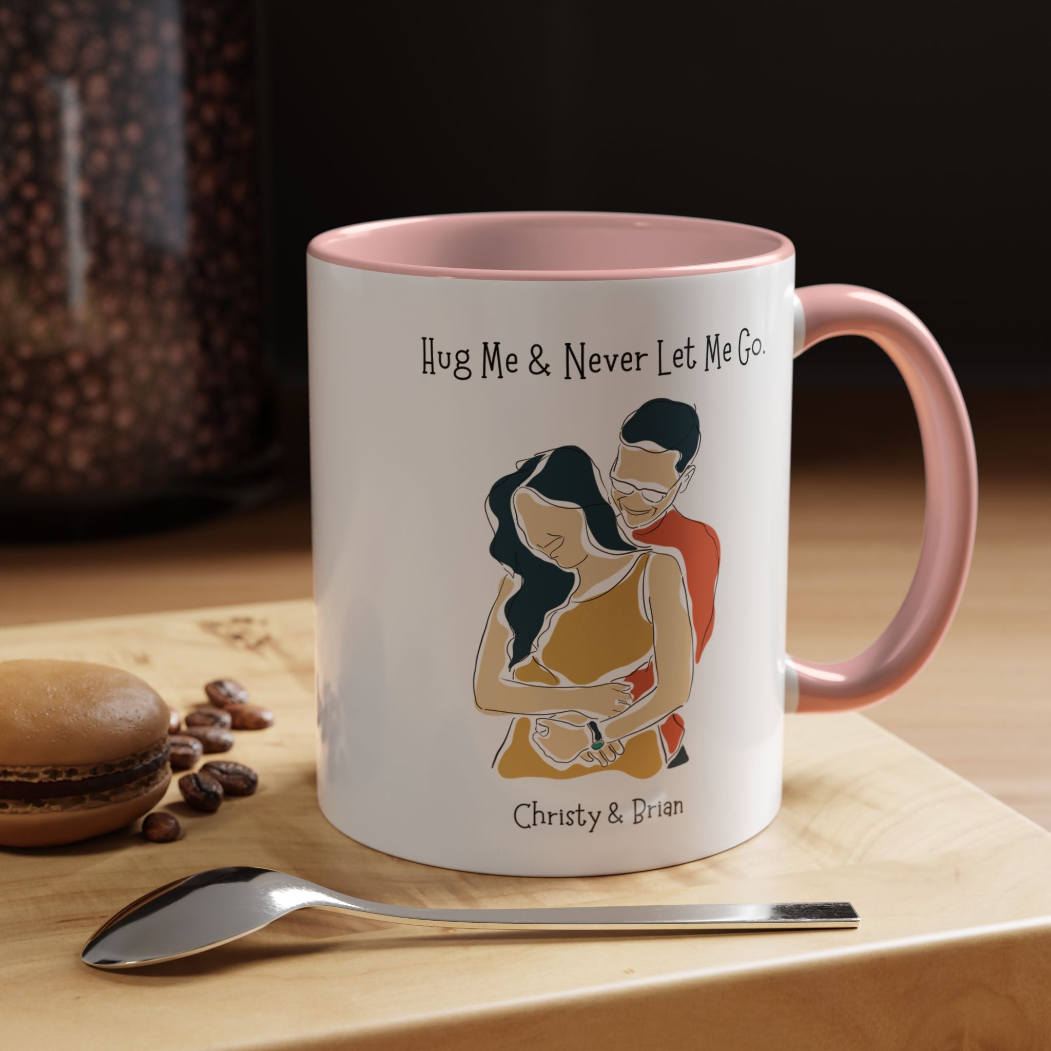 Hug Me And Never Let Me Go Personalized Romantic Mug,  Accent Cup 11/15oz, Anniversary Valentines, V-Day Mug, Couples Gift Andy Byron Pose