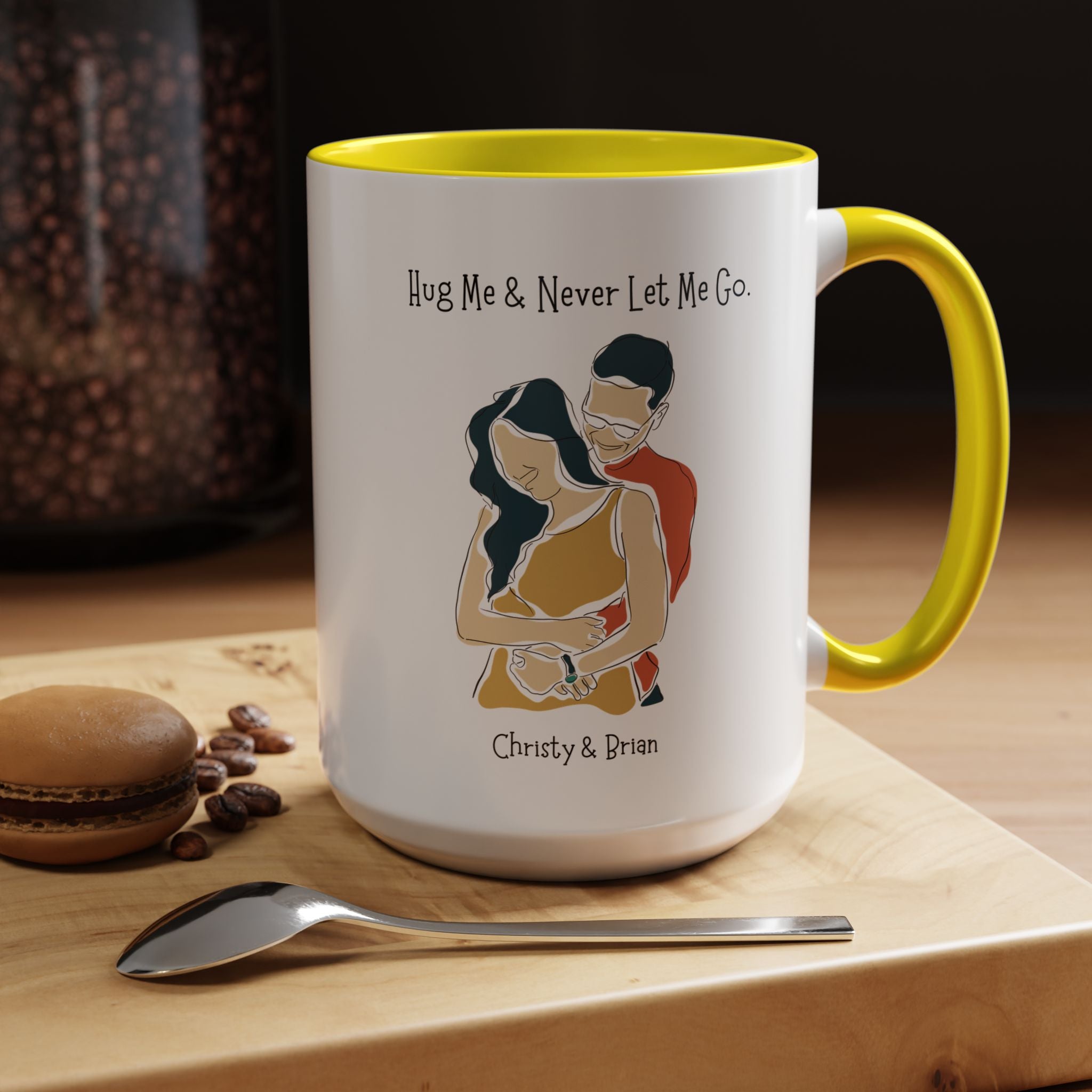Hug Me And Never Let Me Go Personalized Romantic Mug,  Accent Cup 11/15oz, Anniversary Valentines, V-Day Mug, Couples Gift Andy Byron Pose