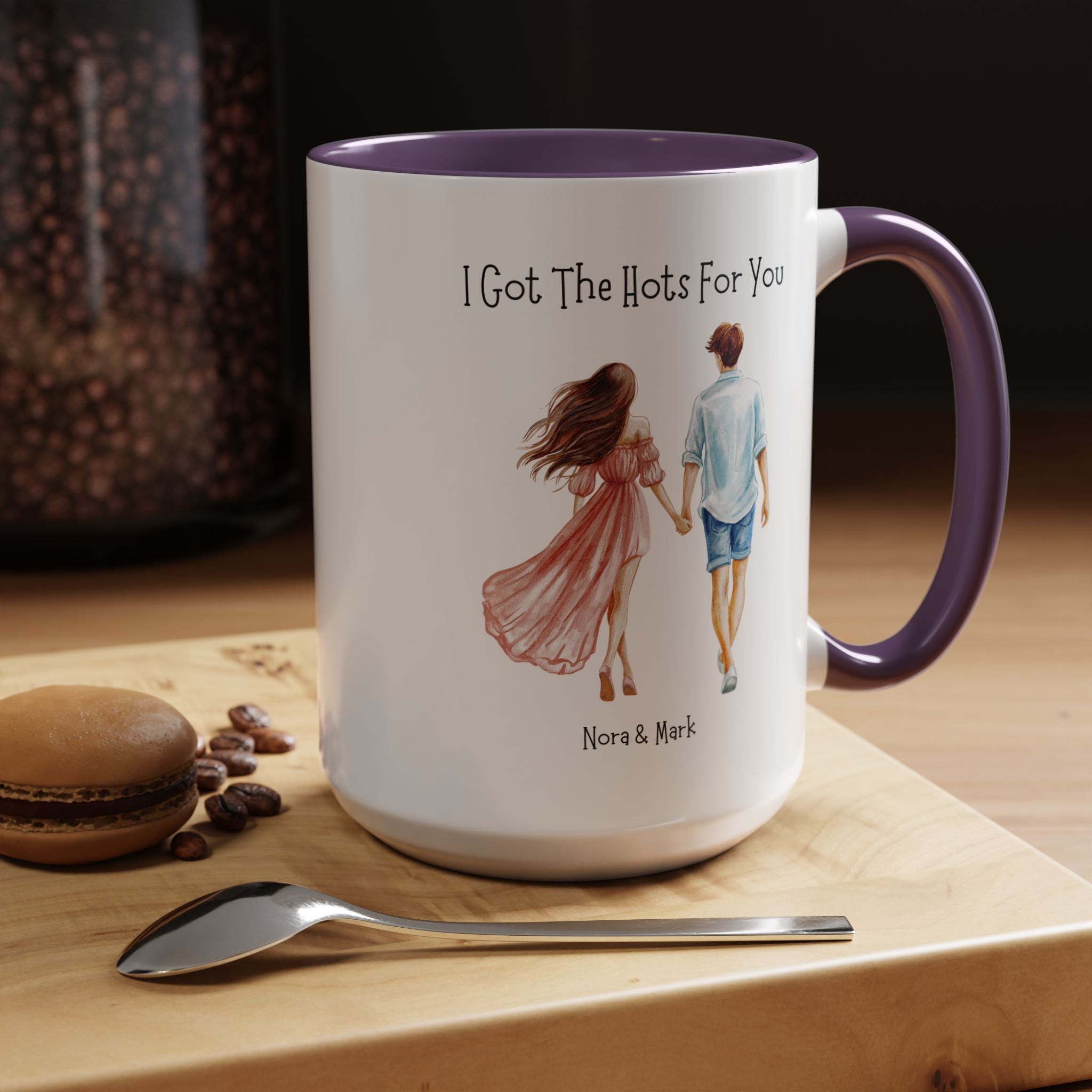 I Got The Hots For You Personalized Romantic Mug, Accent Cup 11/15oz, Anniversary Wedding Valentines Gift, Customized Couples V-Day Gift Mug
