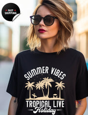 Summer Vibes Tropical Live Holiday, summer vacation teeshirt Adventure tshirt, Retro Summer, Vacation Squad Shirt, Funny  T-shirt