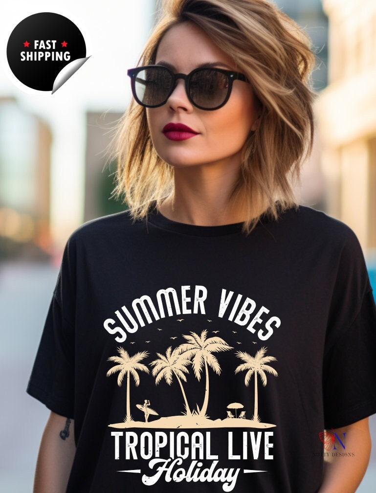 Summer Vibes Tropical Live Holiday, summer vacation teeshirt Adventure tshirt, Retro Summer, Vacation Squad Shirt, Funny  T-shirt