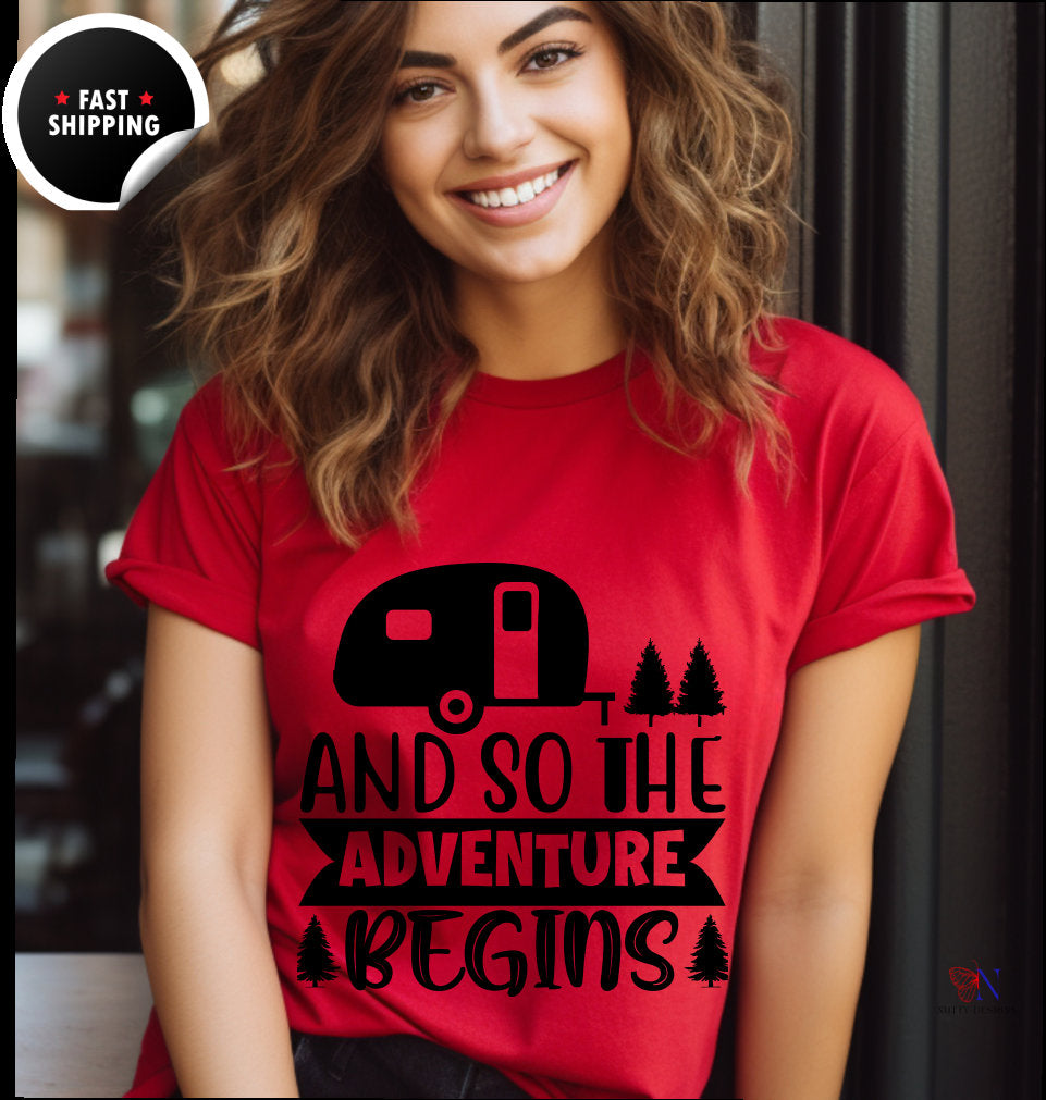 And So The Adventure Begins, Family Vacation, Summer vibes , camping Retro Summer, Vacation Squad Shirt, Funny  T-shirt