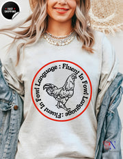 Punny Bird Lover Tee - Fluent in Fowl Language Shirt, Farmer Gift, Chicken Lover, Funny Gift For Her & Him, Trending Viral Meme Tee