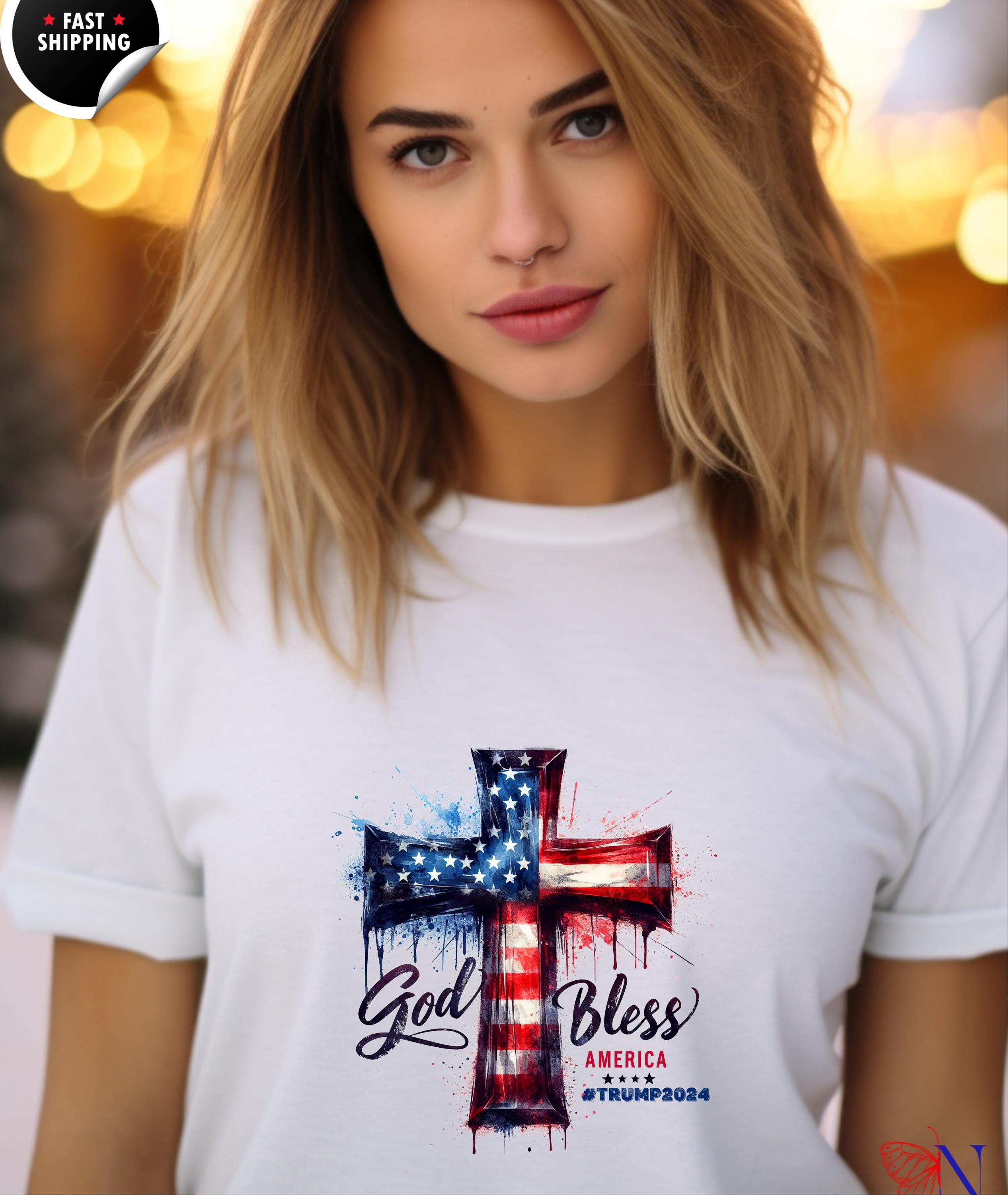 God Bless America Trump 2024, Patriotic Tee, Conservative T-Shirt, MAGA Lover Gift, American Pride, Christian GOP, Trump Vance, Anti Harris