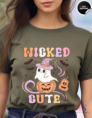 Wicked Cute Ghost T-shirt | Spooky Halloween Tee | Autumn Fall Apparel for Kids & Adults, Funny Cute Halloween Party Wear