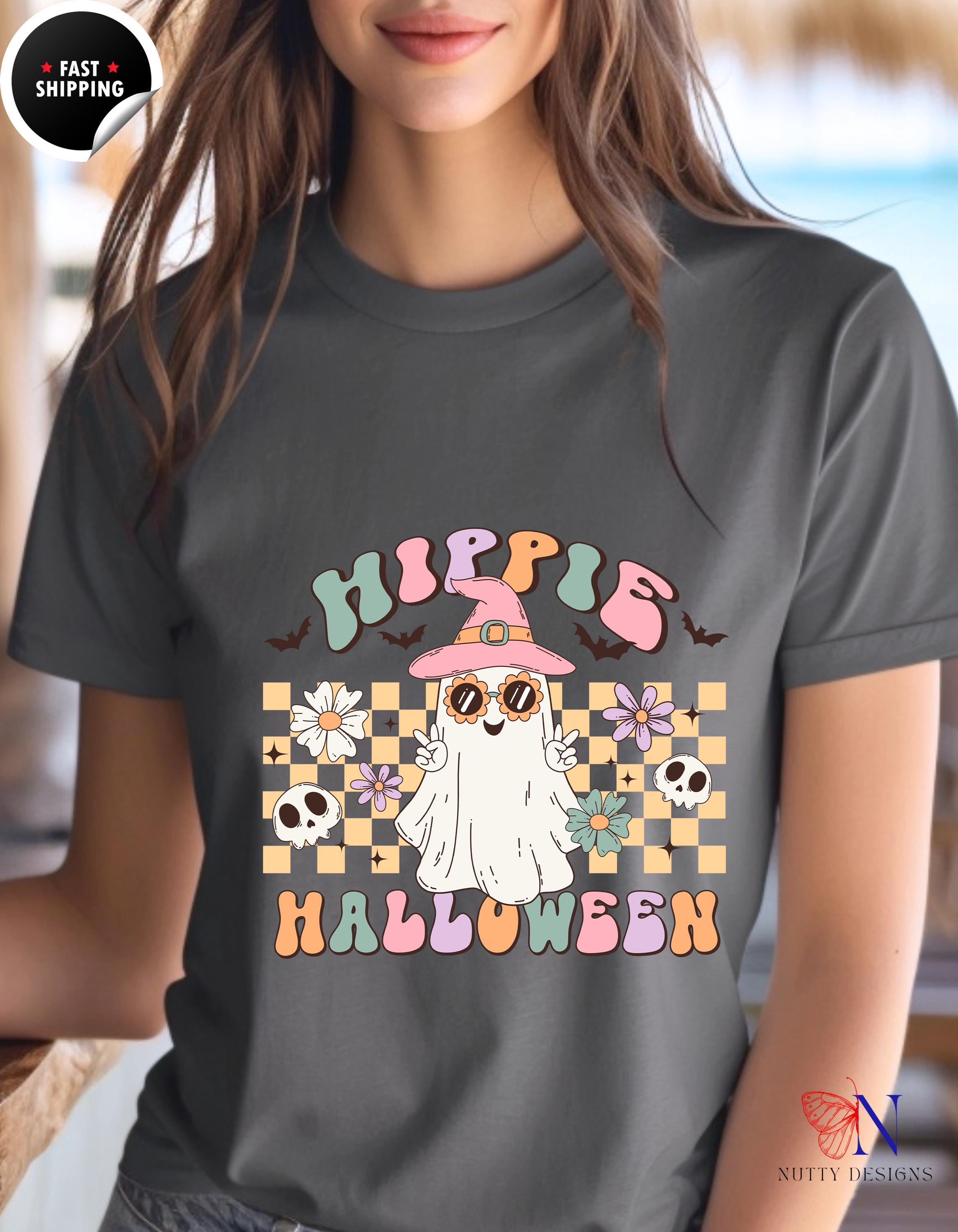 Hippie Halloween T-Shirt, Boho Style Tee, Vintage Halloween Shirt, Cozy, Fun for Fall Celebrations, Perfect for Parties, Trick-or-Treating