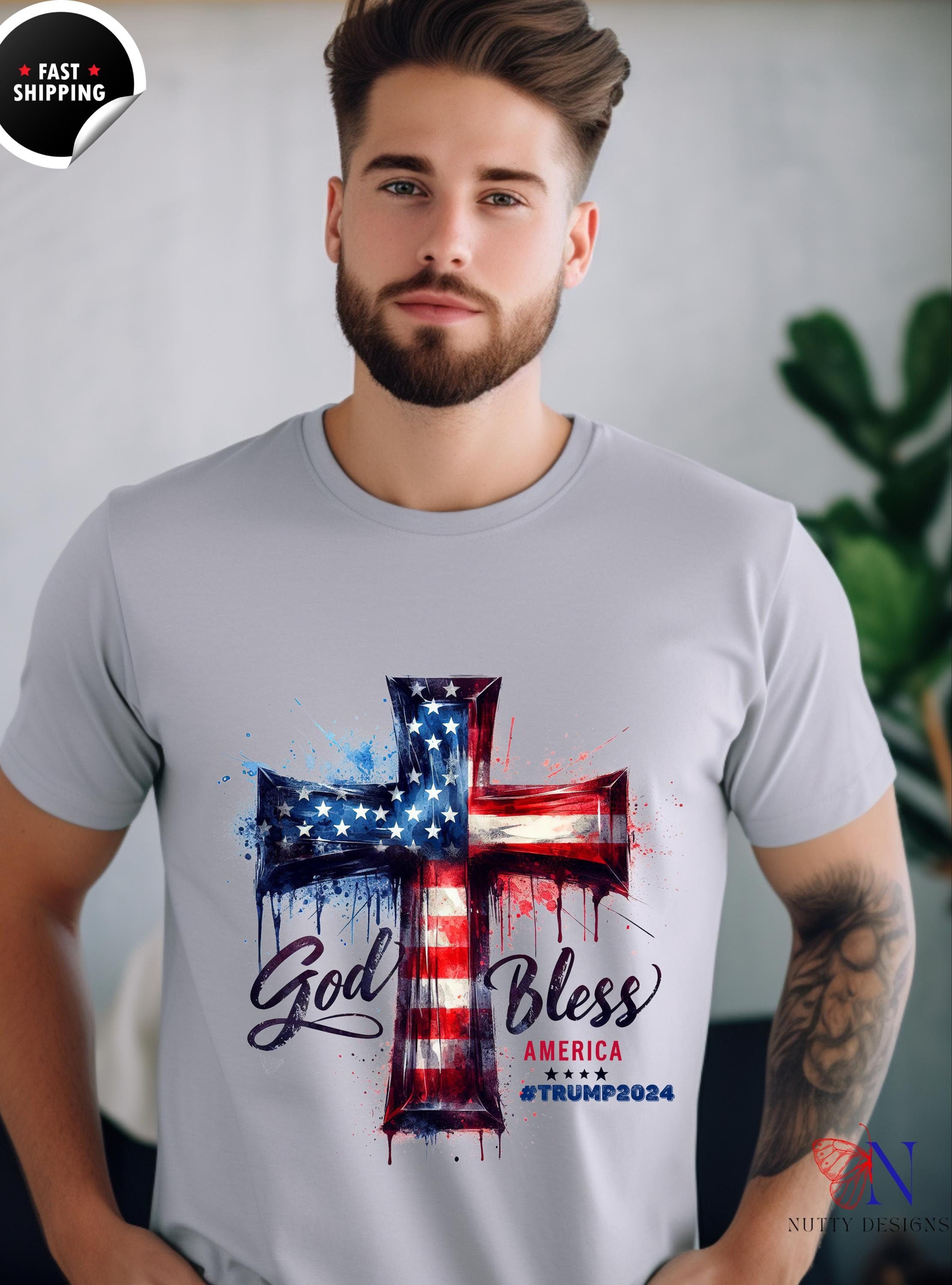 God Bless America Trump 2024, Patriotic Tee, Conservative T-Shirt, MAGA Lover Gift, American Pride, Christian GOP, Trump Vance, Anti Harris