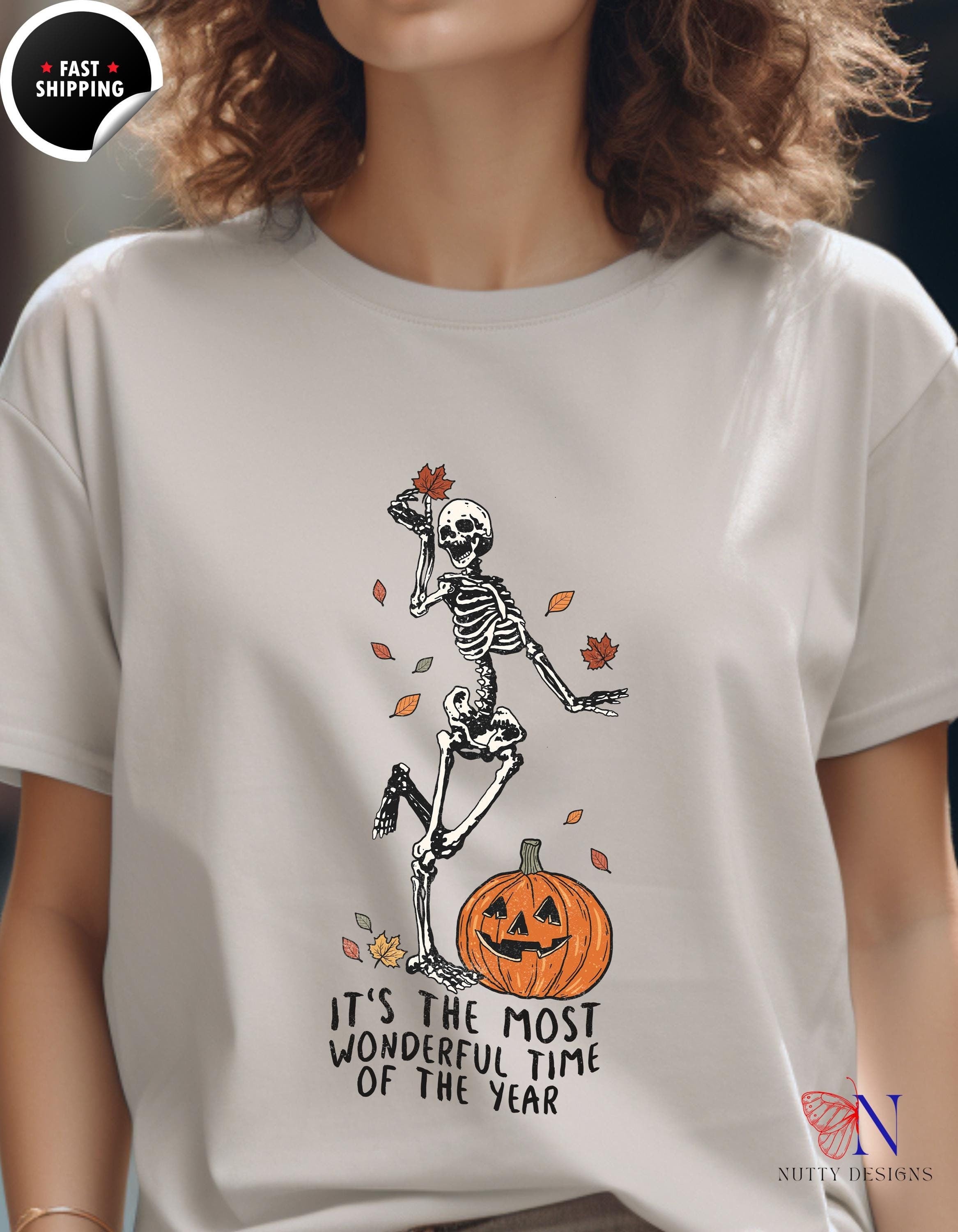 Skeleton Halloween T-shirt - It's The Most Wonderful Time of the Year, Spooky Graphic Tee for Fall Festivities & Trick or Treating