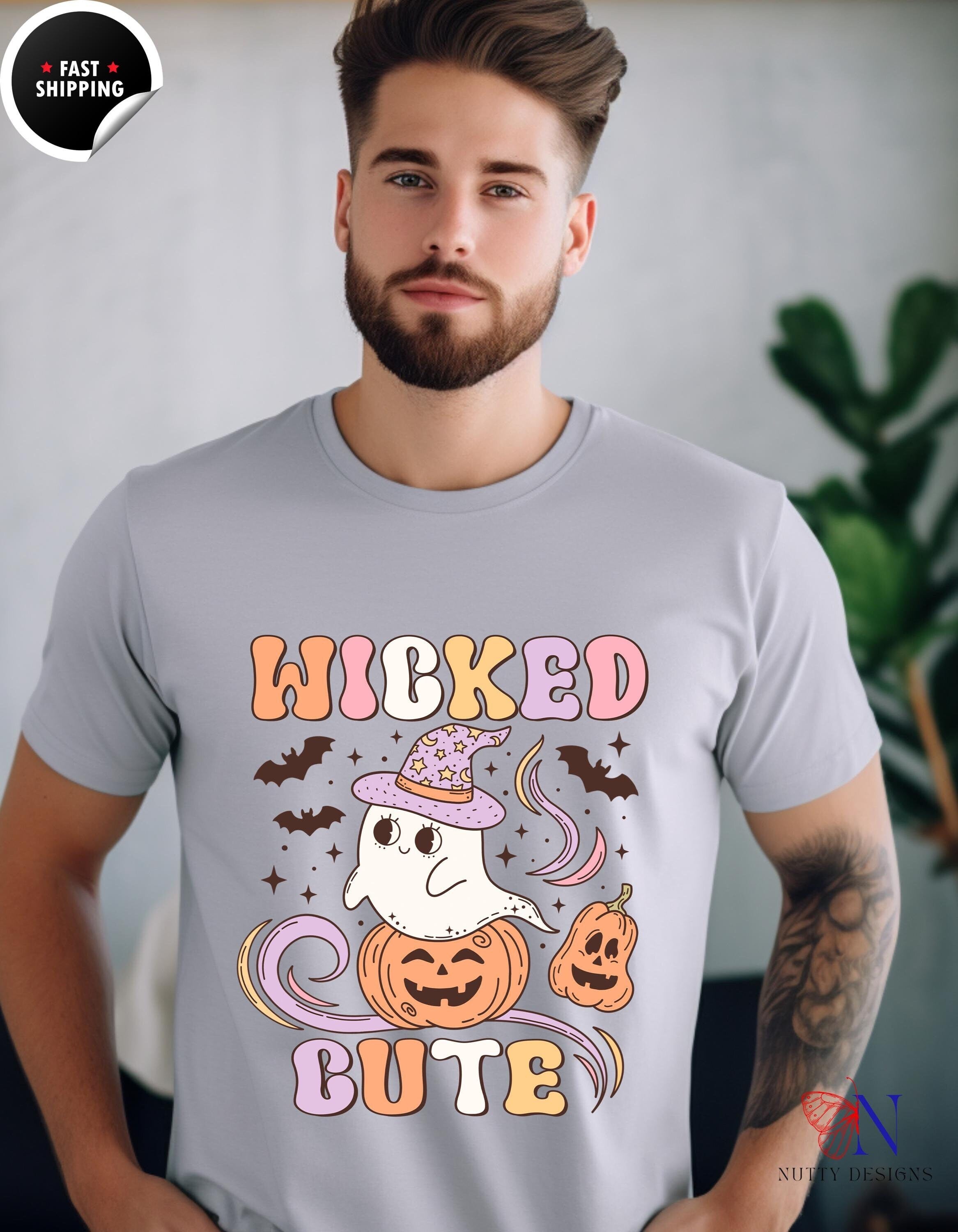 Wicked Cute Ghost T-shirt | Spooky Halloween Tee | Autumn Fall Apparel for Kids & Adults, Funny Cute Halloween Party Wear