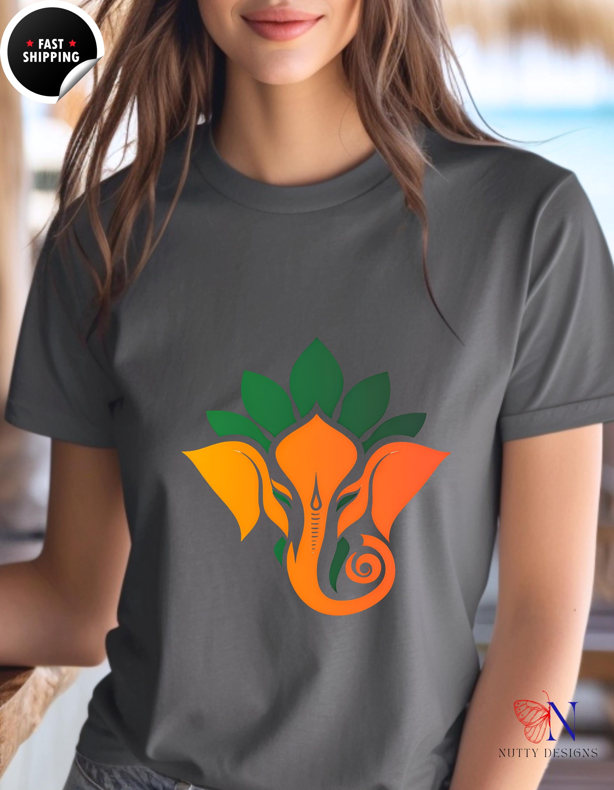 Lord Ganesha Graphic T-shirt In Festive Colors, Cute Gift For Diwali, Navratri, Durga Pooja for Hindu Religion followers