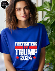 Firefighters for Trump Unisex Softstyle T-Shirt, Political Support Tee, GOP Supporters Clothing, Pro MAGA Rally Shirt, Patriotic Apparel